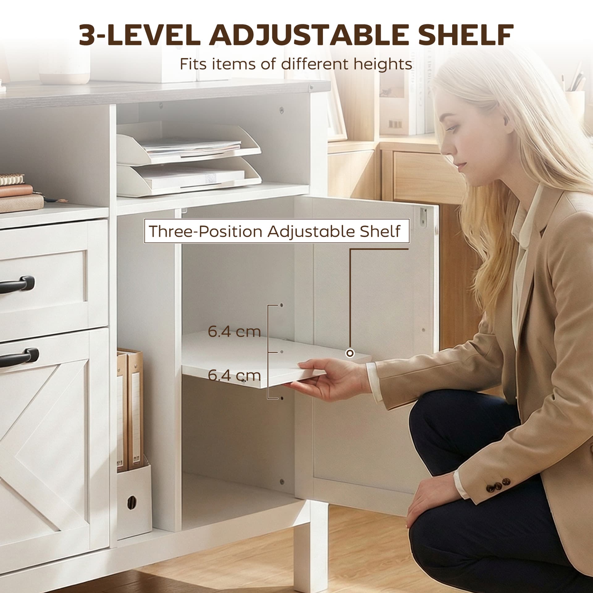 Lateral Filing Cabinet for Letter/A4 Hanging Files, File Cabinet with Open Compartments for Home Office, White - Office Cabinets & Cupboards - Office Furniture