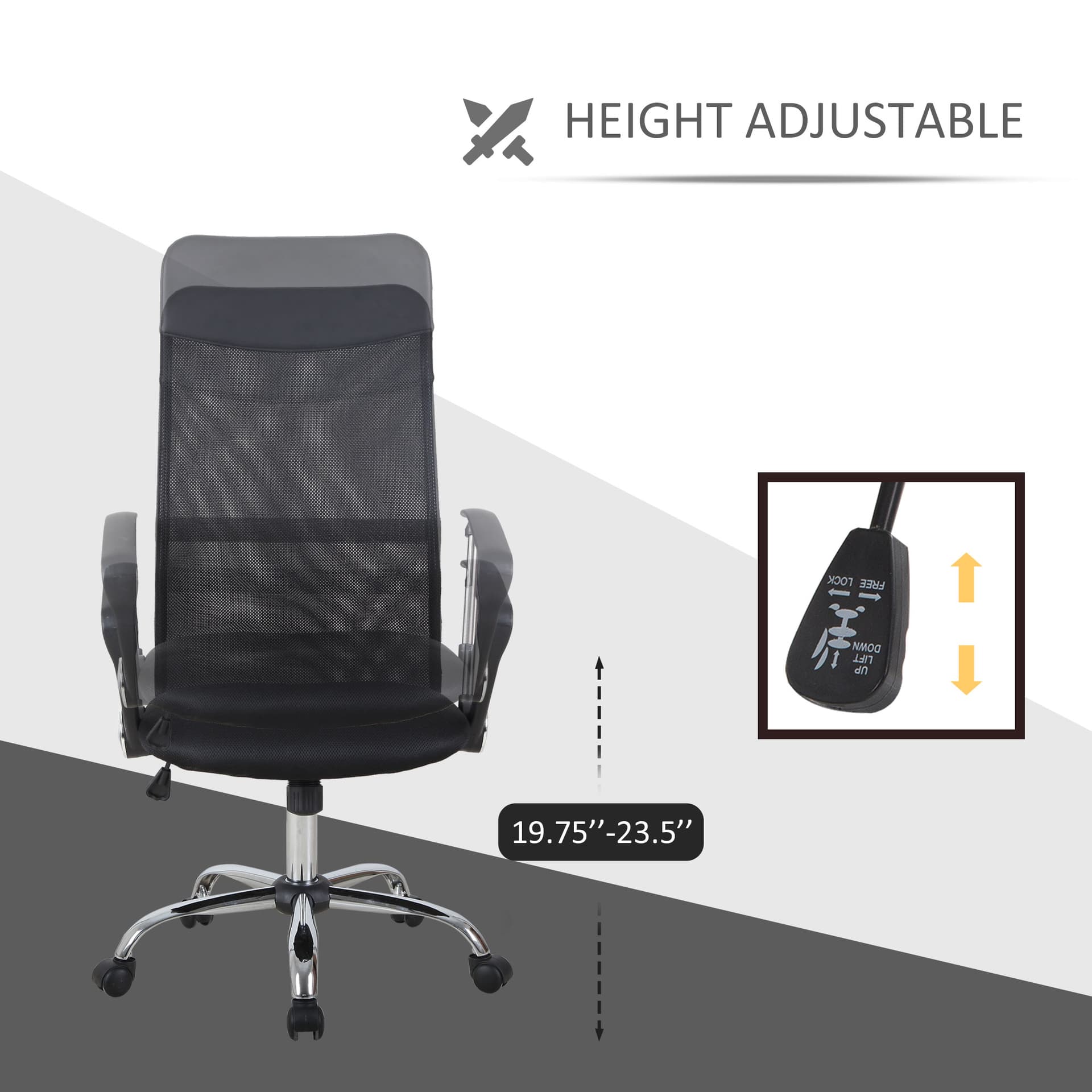 HOMCOM Office Chair High Back Ergonomic Mesh Swivel Computer Executive Desk Armchair Height Adjustable with Wheels, Black - Office Products - Office Furniture
