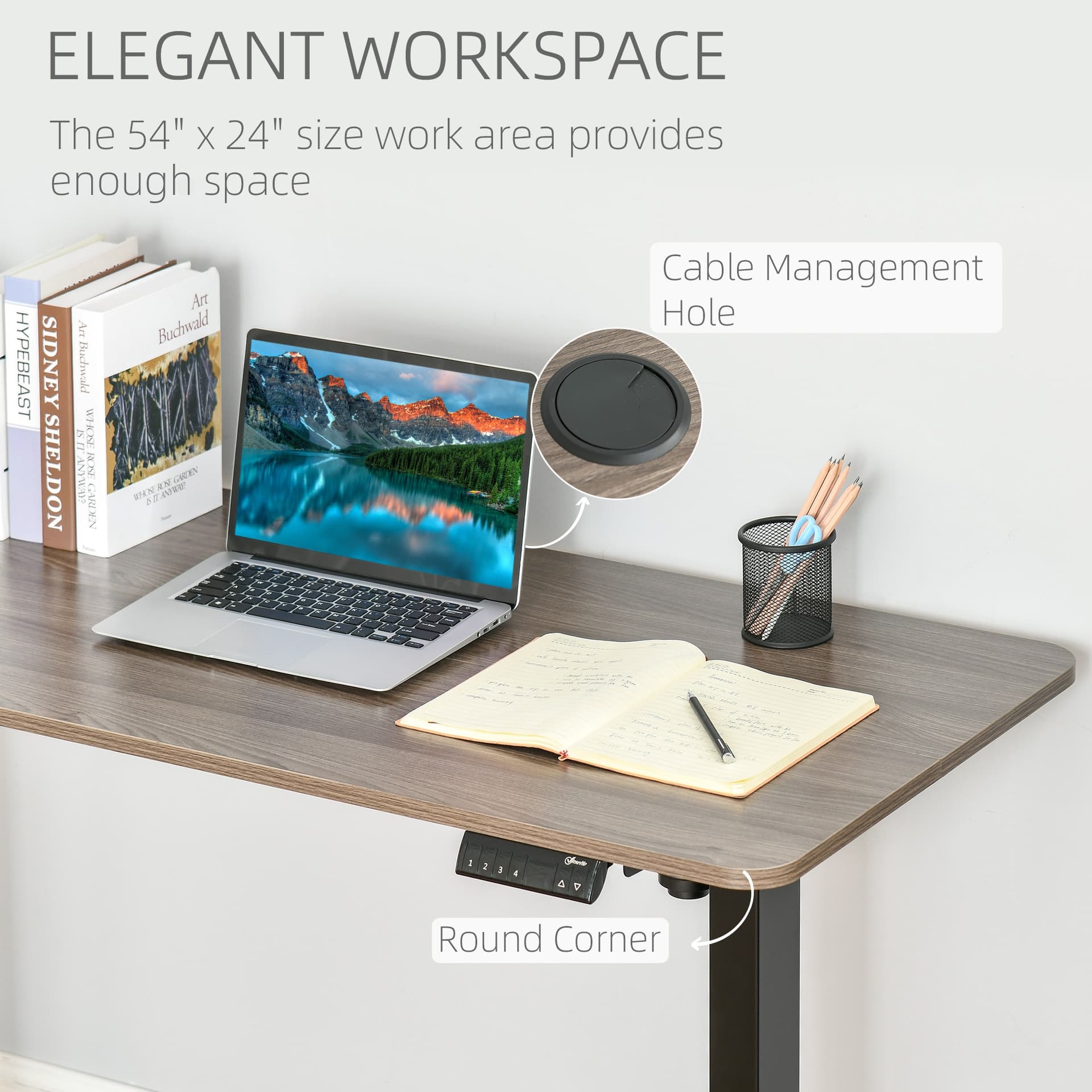 Vinsetto Electric Height Adjustable Standing Desk with 4 Memory Controller, 54 x 24 Inches Sit Stand Home Office Desk with Splice Board. Teak and Black - Desks - Office Furniture