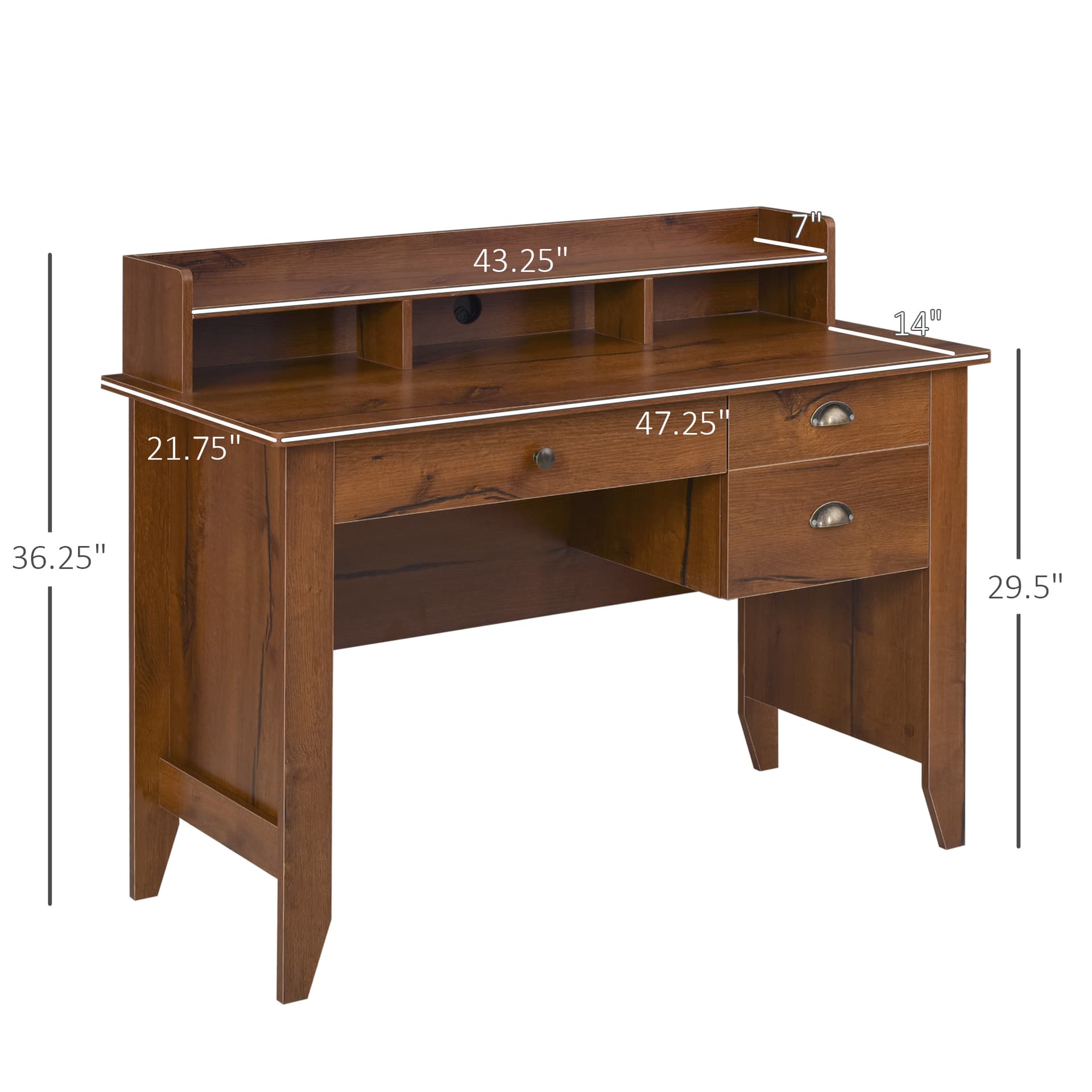 HOMCOM Computer Desk with Drawer,Storage Hutch,Home Office Writing Table Study Workstation, 47.25''x21.75''x36.25'', Brown - Desks - Office Furniture