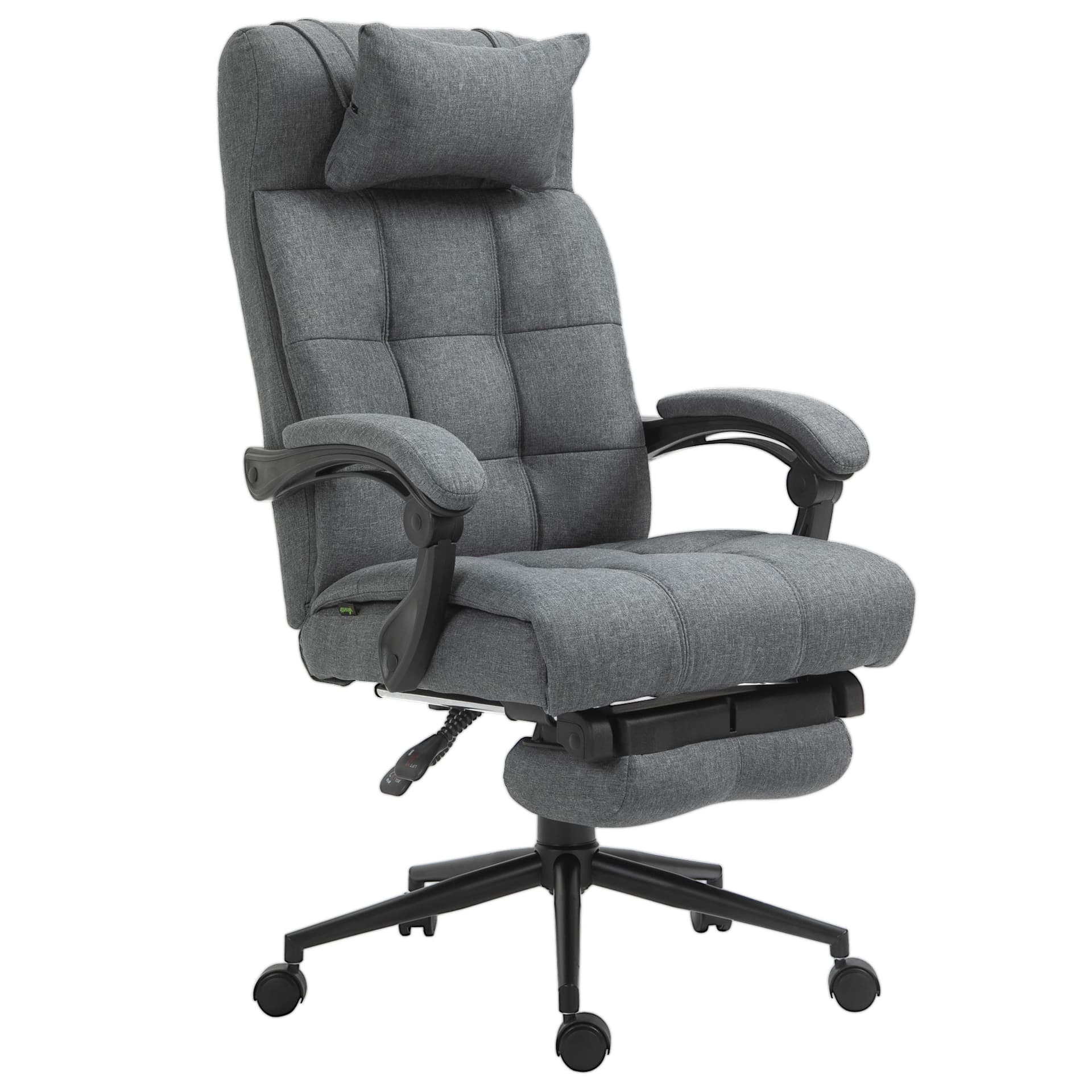 Vinsetto Office Chair Fabric High Back Swivel Task Chair with Footrest, Headrest and Padded Armrest, Deep Grey - Office Chairs - Office Furniture