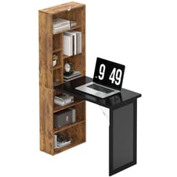 Fold-out Convertible Office Desk, Wall Mount Computer Desk with Blackboard and Side Shelf, Rustic Brown - Computer Desks - Office Furniture