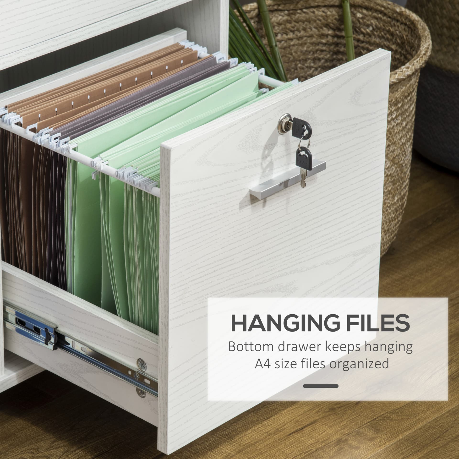 Vinsetto Lateral File Cabinet with Wheels, Mobile Printer Stand with Open Shelves and Drawers for A4 Size Documents, White - Office Products - Office Furniture