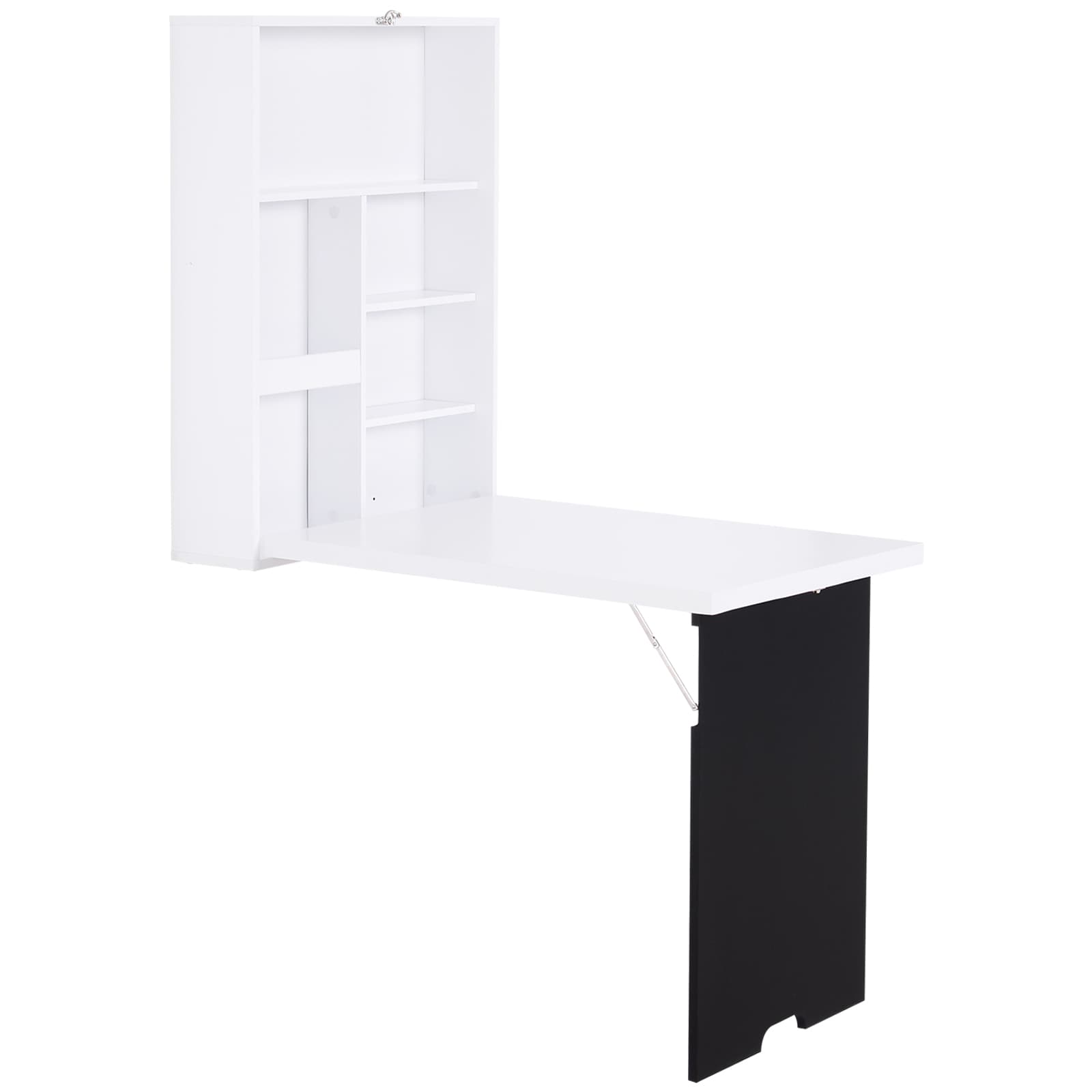 Wall Mounted Table Fold Out Convertible Desk, Multi-Functional Space Saving Computer Desk with Writing Floating Board for Students, White and Black - Writing Desks - Office Furniture