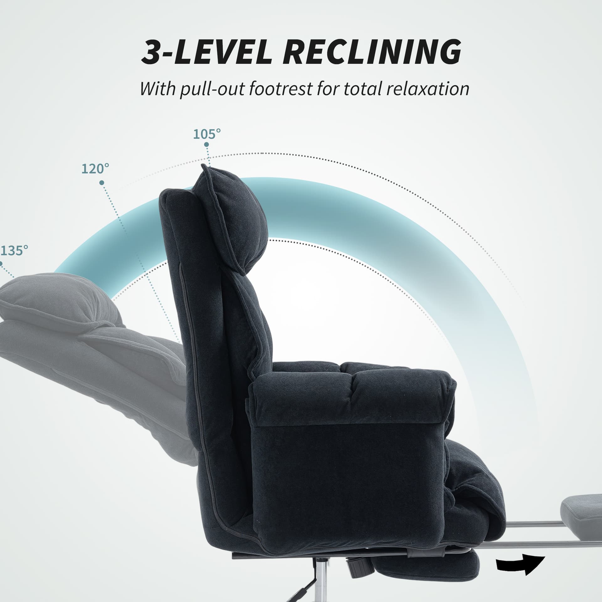 Desk Chair, Computer Office Chair with Footrest, Adjustable Backrest and Headrest, Black - Executive & Manager Chairs - Office Furniture