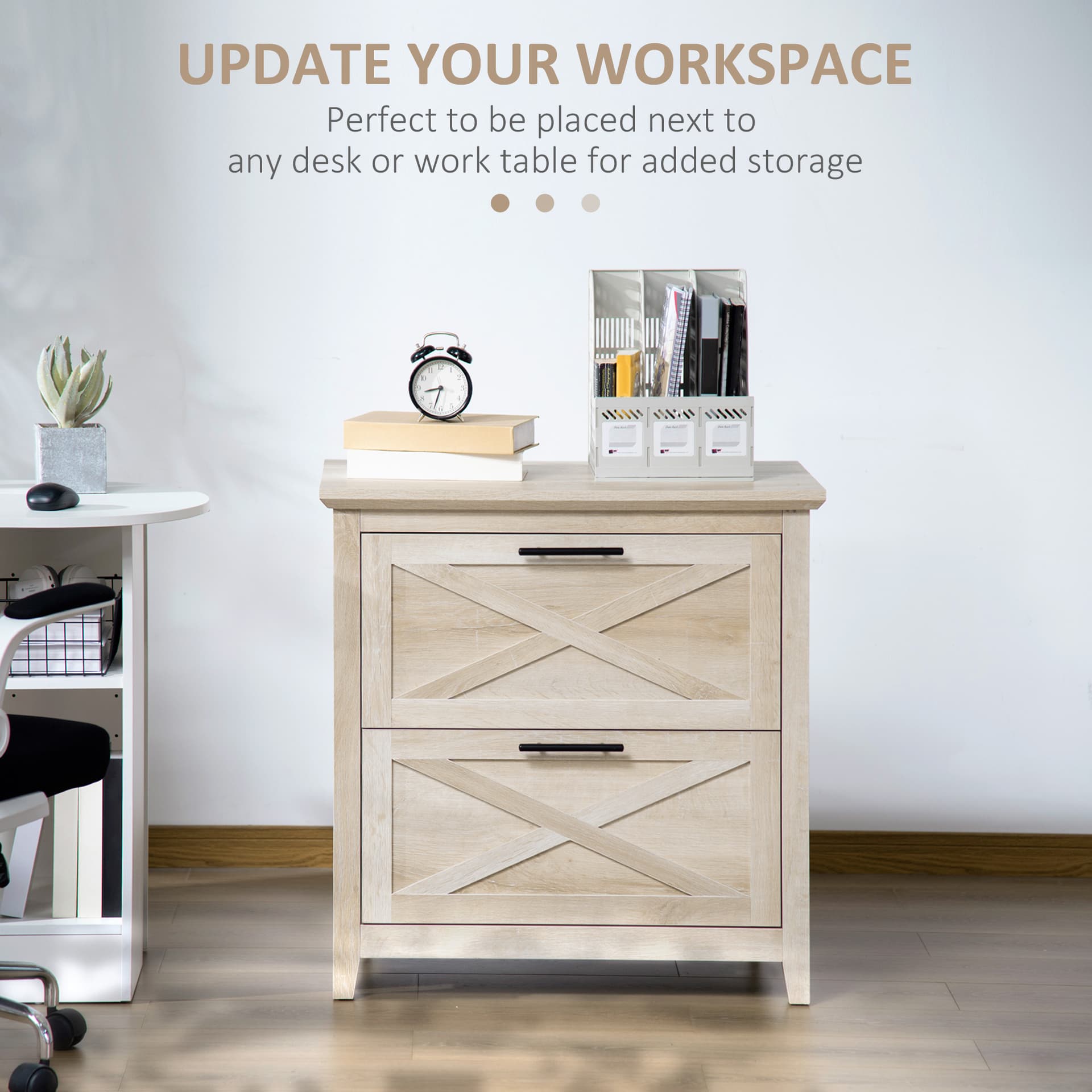 HOMCOM Retro Filing Cabinet with 2 Drawers, File Cabinet with Hanging Bars for Letter and Legal Size Document, Oak - Office Products - Office Furniture