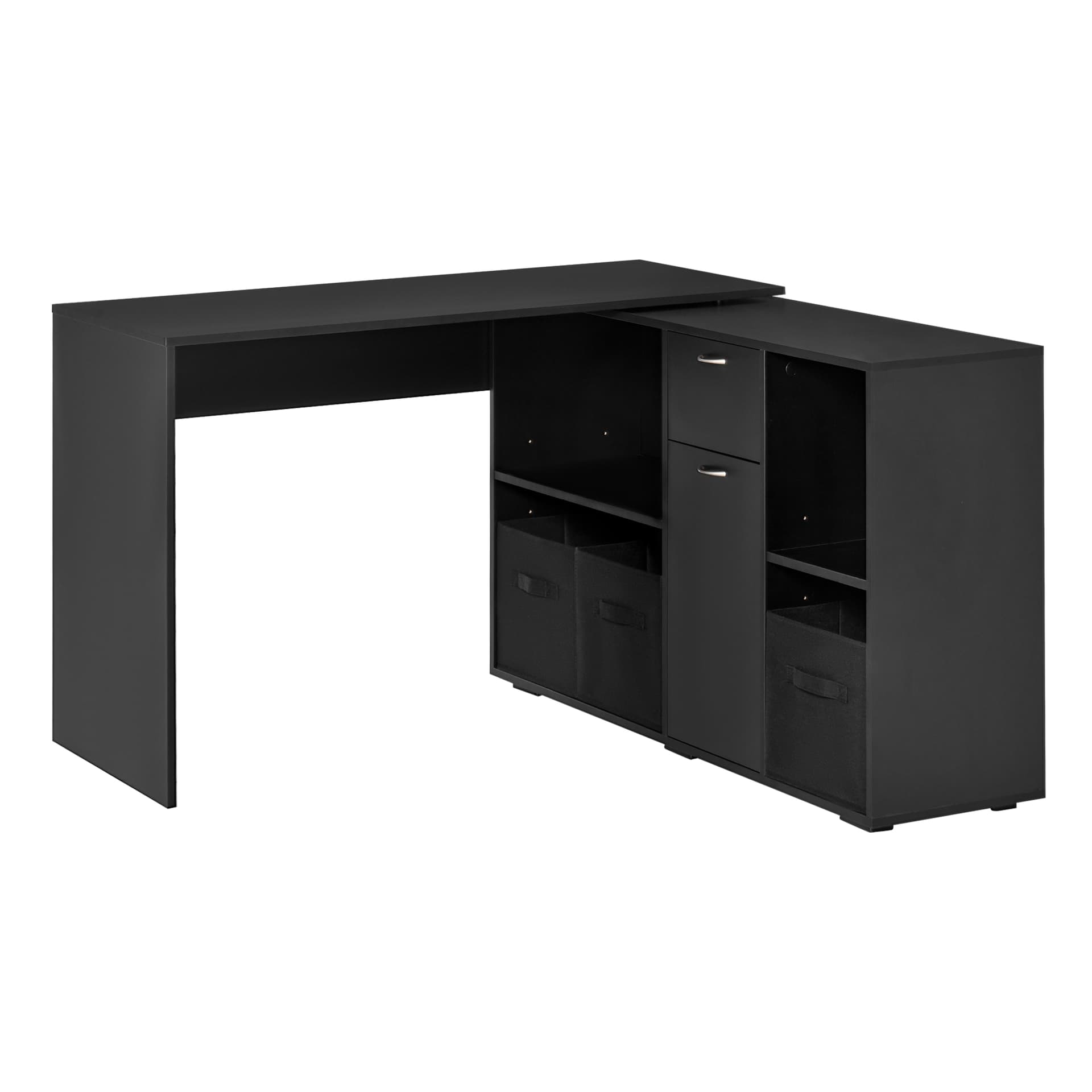 HOMCOM Convertable L-shape Computer Desk Home Office Table with Storage Shelf Drawer Cabinet Black - Desks - Office Furniture