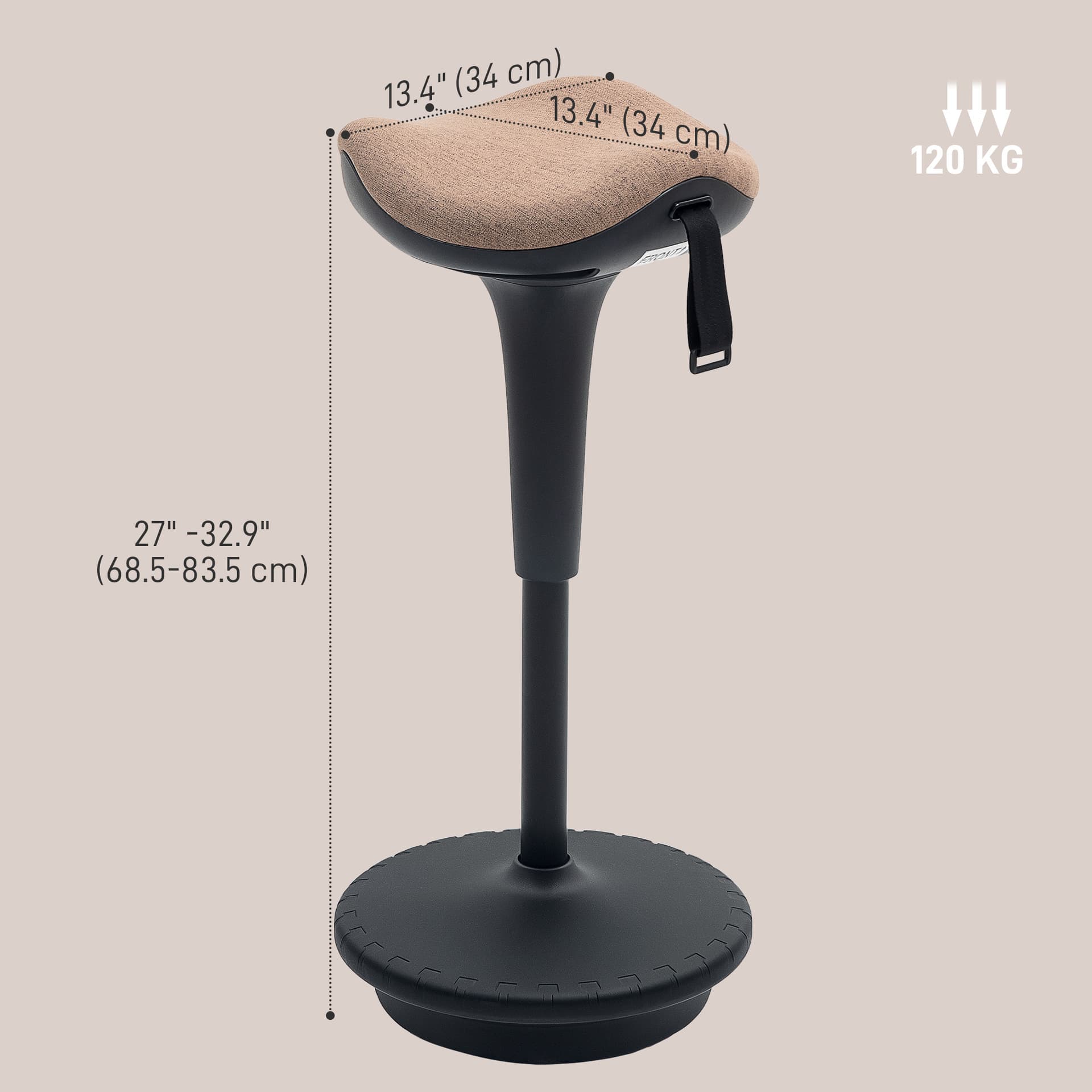 Swivel Standing Desk Chair, Adjustable Active Ergonomic Standing Stool, Backless Wobble Stool Chair, Brown - Office Chairs - Office Furniture