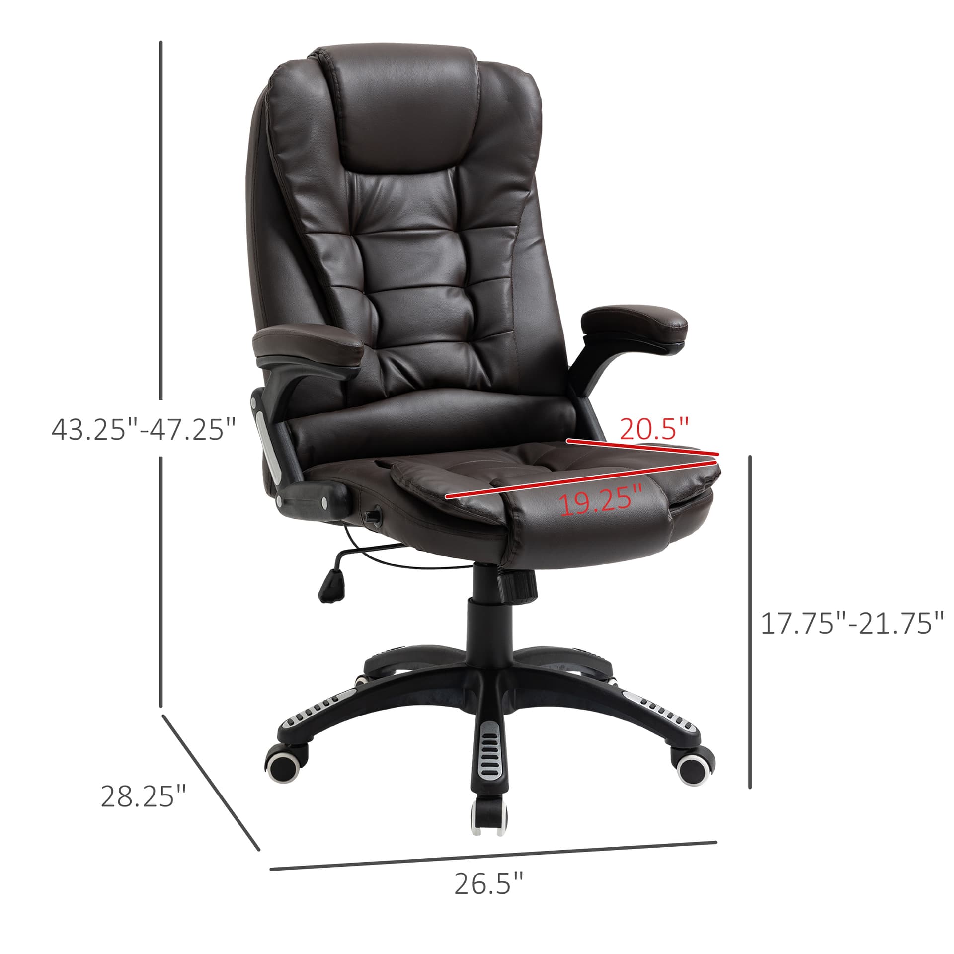 Vinsetto Executive Home Office Chair High Back Ergonomic PU Leather Computer Chair, with Swivel Wheels, Arm, Adjustable Height, Brown - Office Chairs - Office Furniture