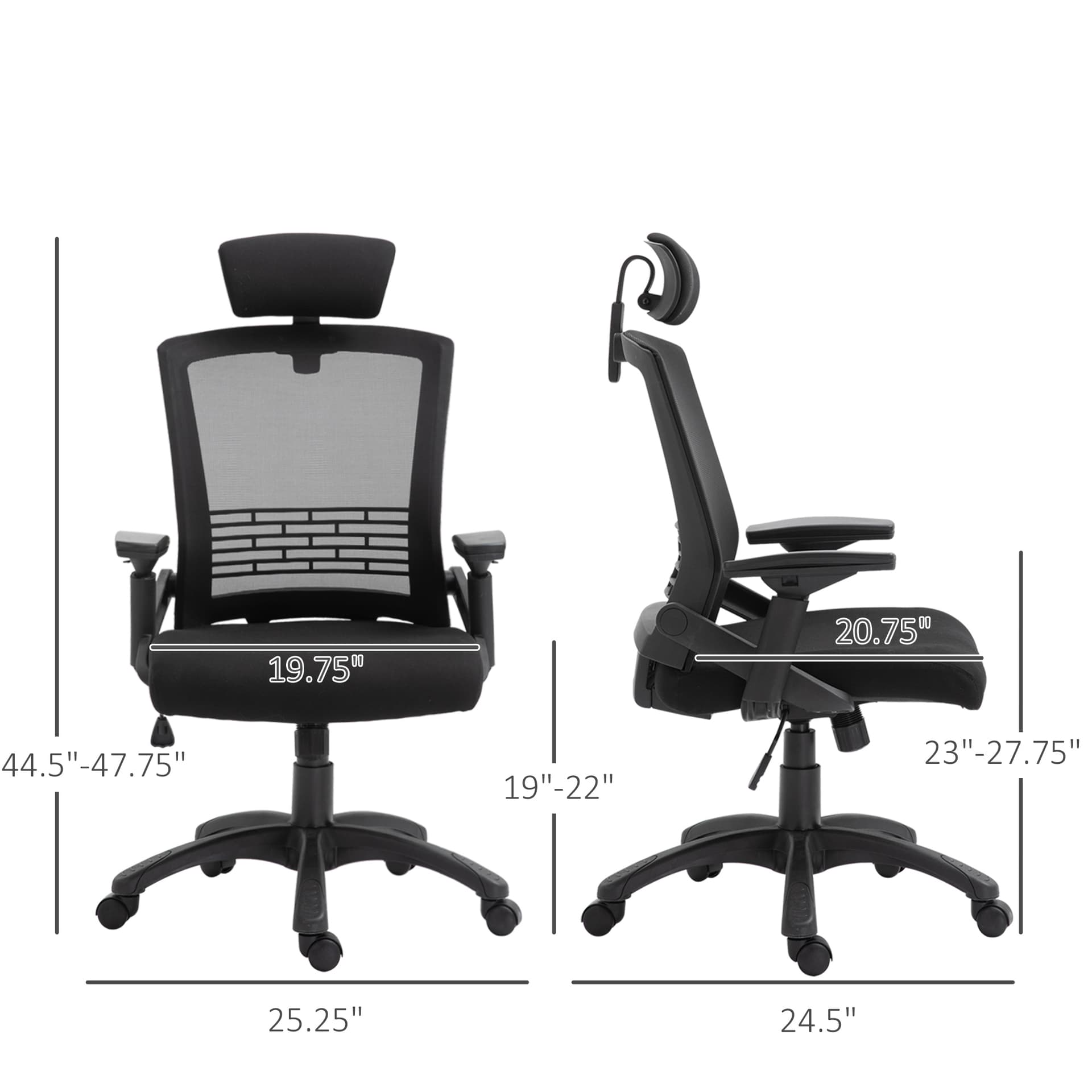 Vinsetto Office Chair Comfortable Mesh Task High Back Adjustable 360° Rotating Seat with Headrest and Armrest Black - Office Chairs - Office Furniture