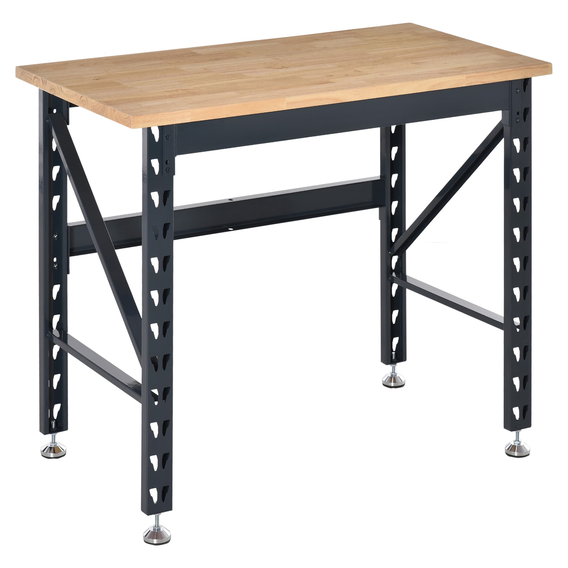 HOMCOM 45" Workbench, Solid Wood Tabletop Workstation, Work Table with Four Adjustable Foot Pads, Weight Capacity 1100 Lbs - Office Products - Office Furniture