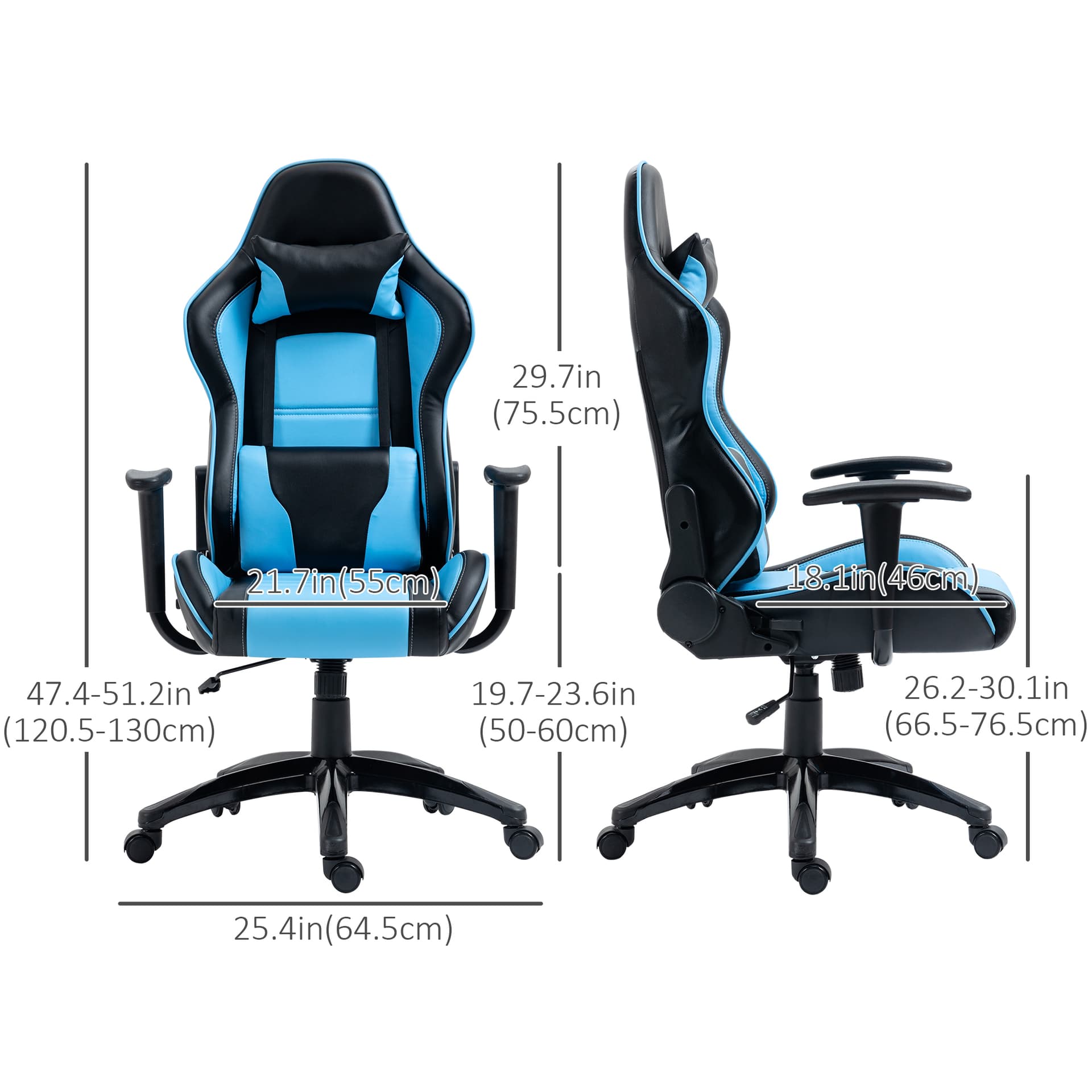 Vinsetto Ergonomic Gaming Chair High Back Racing Computer Chair 25.5’’W x 21.25’’D x 47.5’’-51.25’’H - Office Chairs - Office Furniture