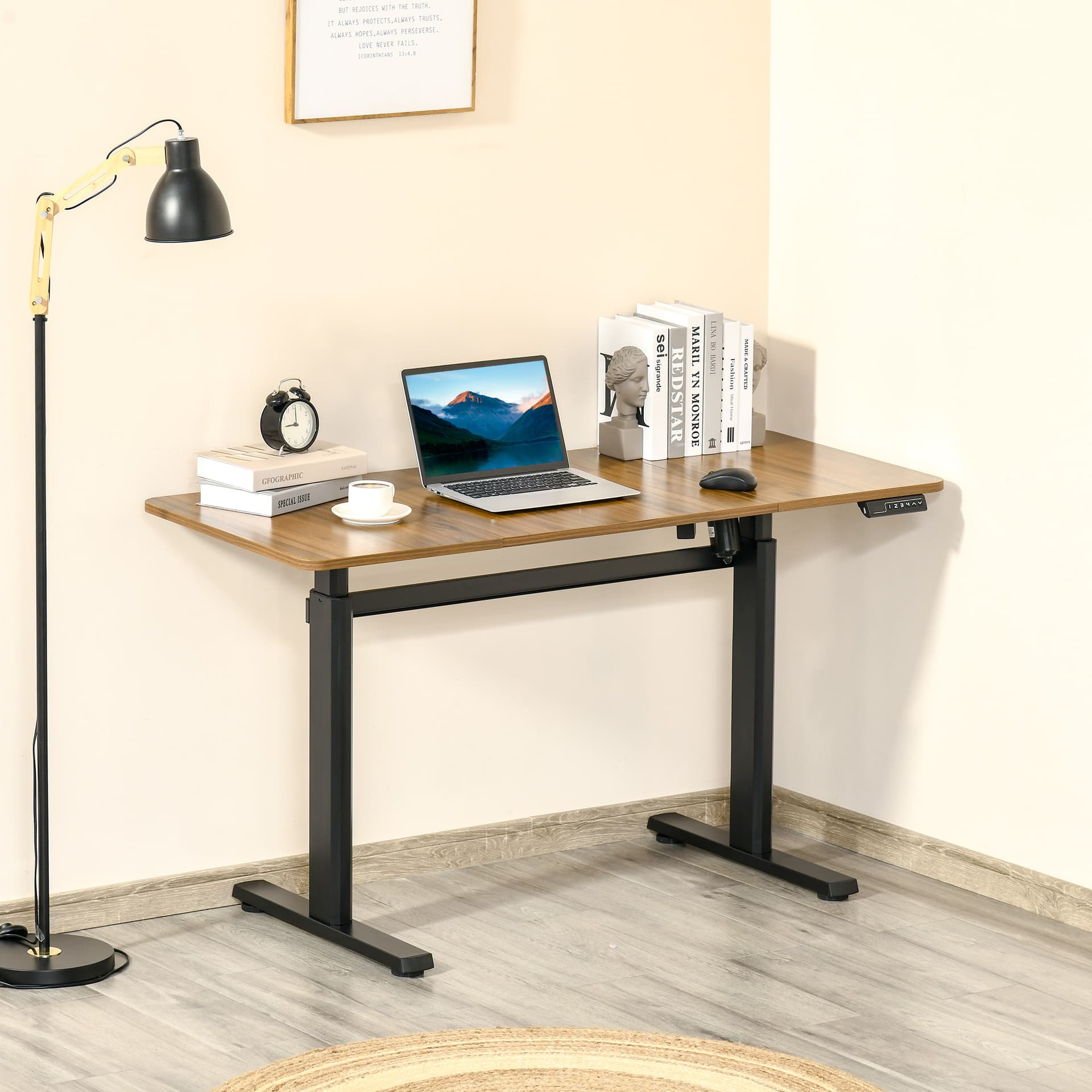 Vinsetto Electric Height Adjustable Standing Desk Sit Stand Desk with Large Desktop, Motor, Stand up Desk for Home Office, Natural - Desks - Office Furniture