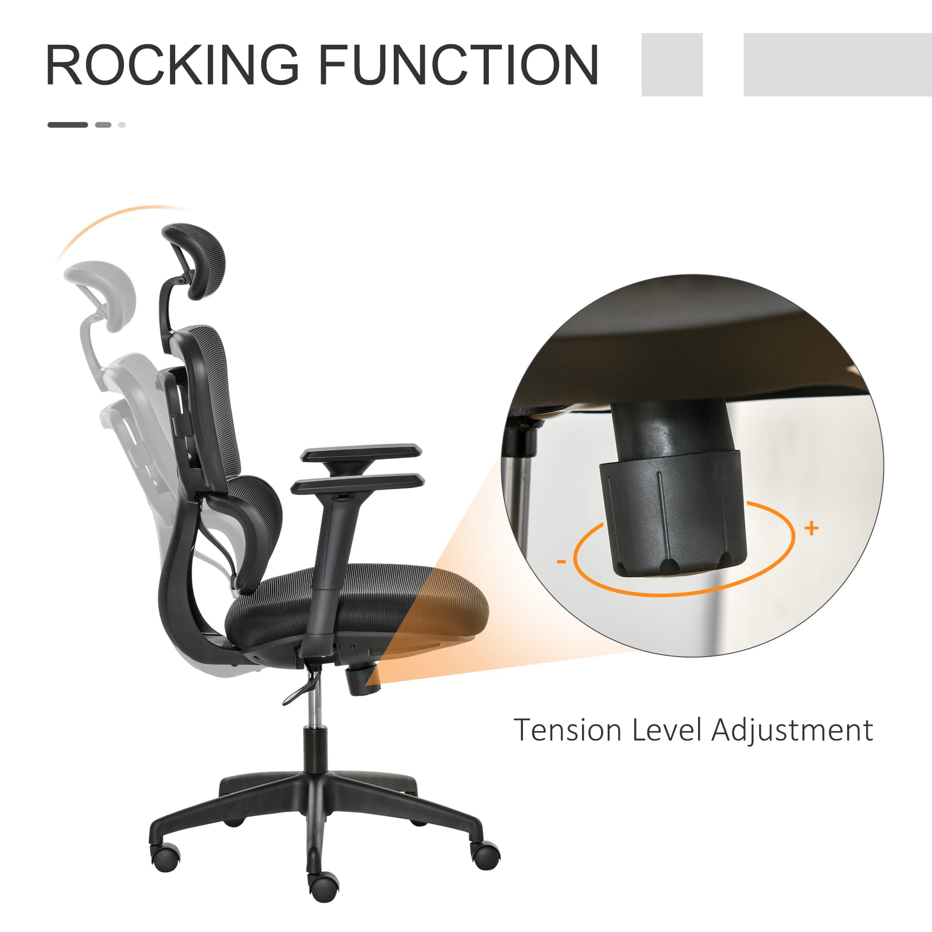 Vinsetto Mesh Office Chair, Ergonomic High Back Swivel Desk Chair with Adjustable Height, Armrest, Lumbar Support and Headrest, Black - Desks - Office Furniture