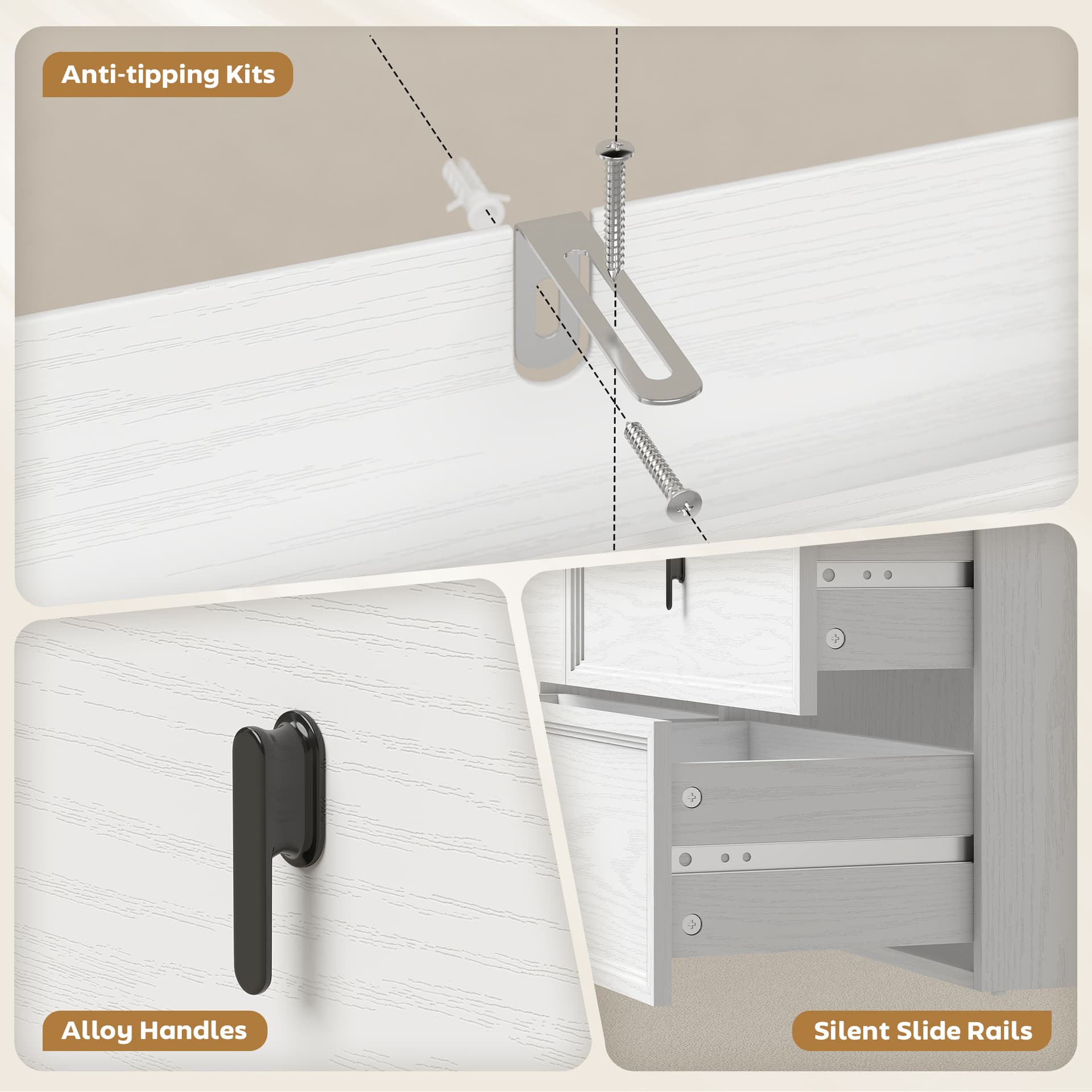 L Shaped Computer Desk Home Office Desk with 6 Drawers White Wood Grain - Computer Desks - Office Furniture