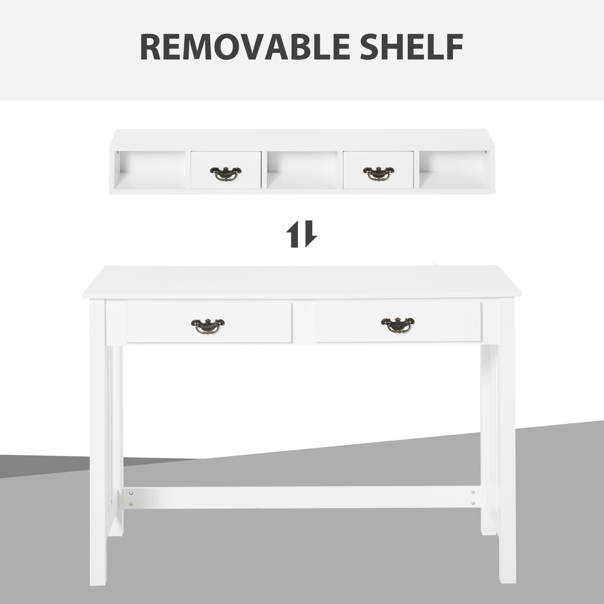 HOMCOM Study Writing Desk Computer Table Workstation with Removable Shelf 2 Drawers Wide Tabletop for Study Office Dorm White - Desks - Office Furniture