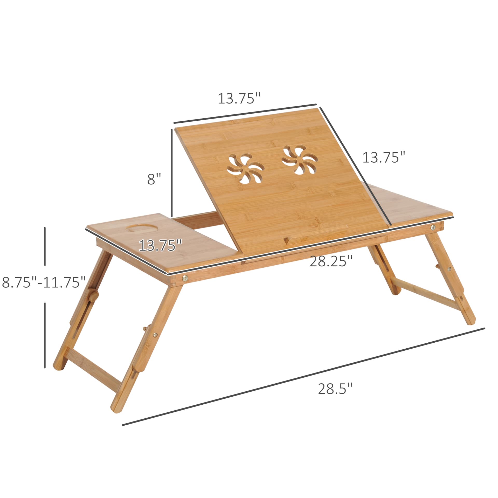 HOMCOM Adjustable Bamboo Laptop Tray Desk Notebook Table with Side Drawer and Foldable Legs - Desks - Office Furniture