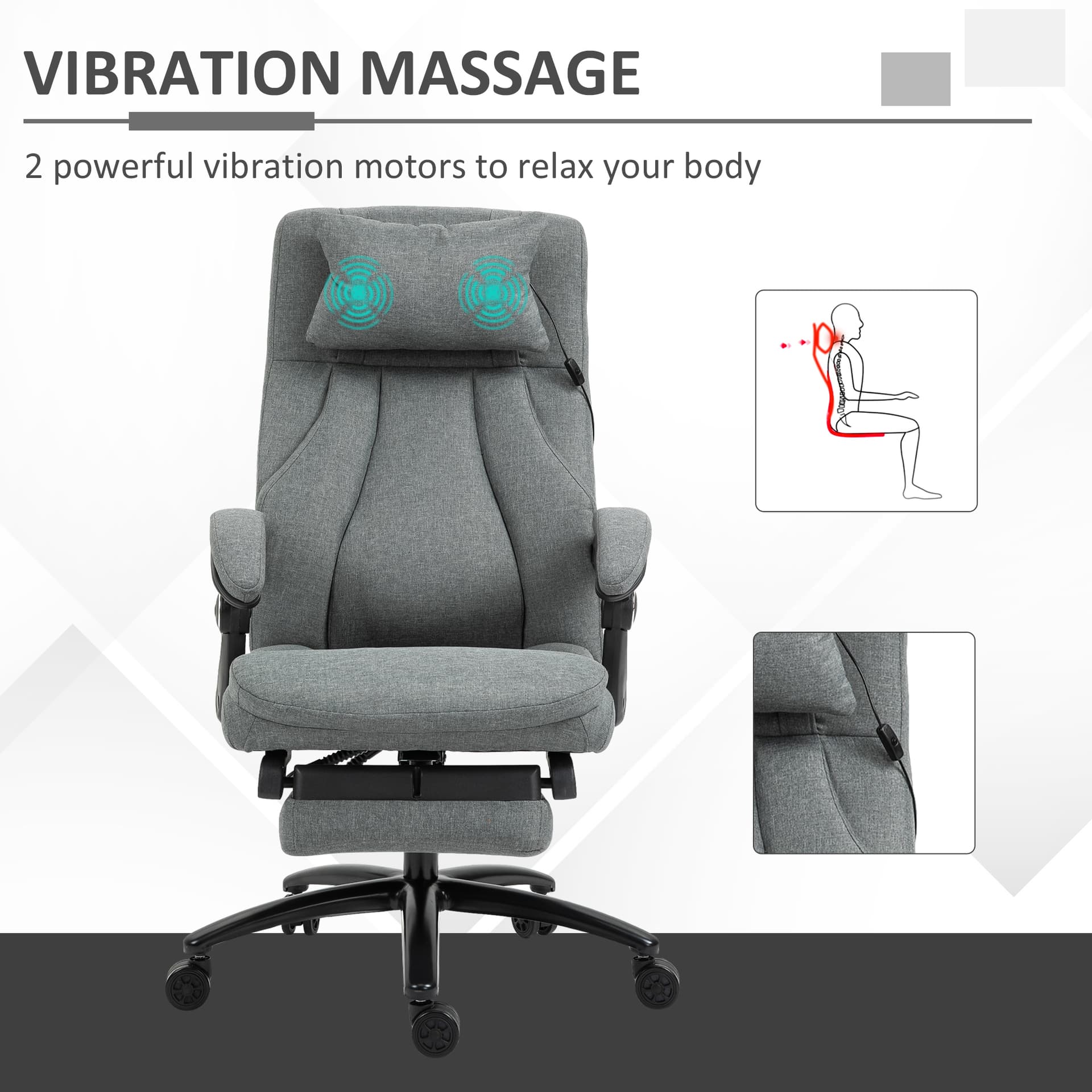 Vinsetto High-Back Massage Office Chair, Swivel Reclining Chair with 2-Point Vibration Removable Headrest, USB Power and Adjustable Height, Grey - Office Products - Office Furniture