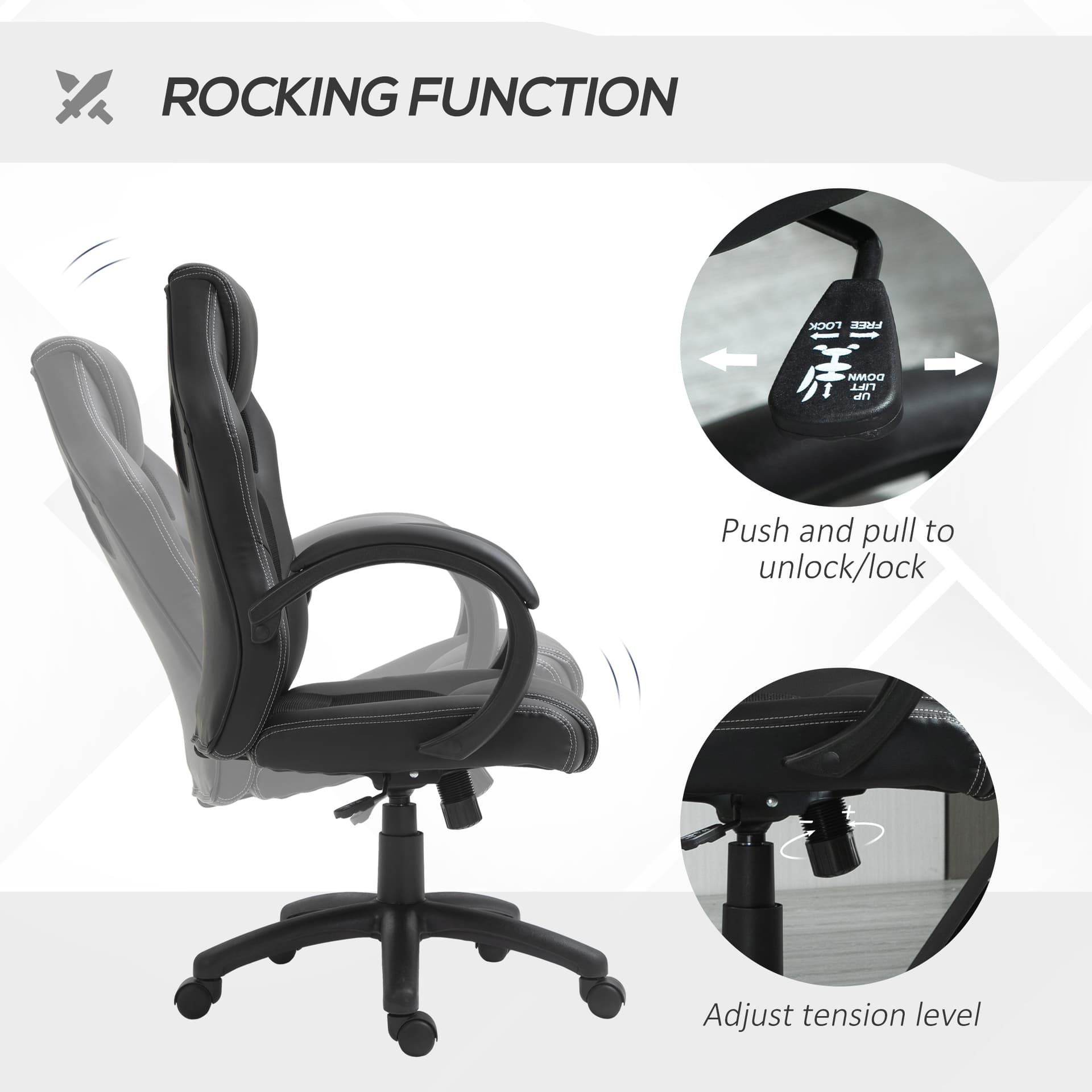 Racing Gaming Chair Office Chair Computer Desk Gamer Chair with Swivel Wheels, Padded Headrest, Tilt Function, Black - Executive & Manager Chairs - Office Furniture