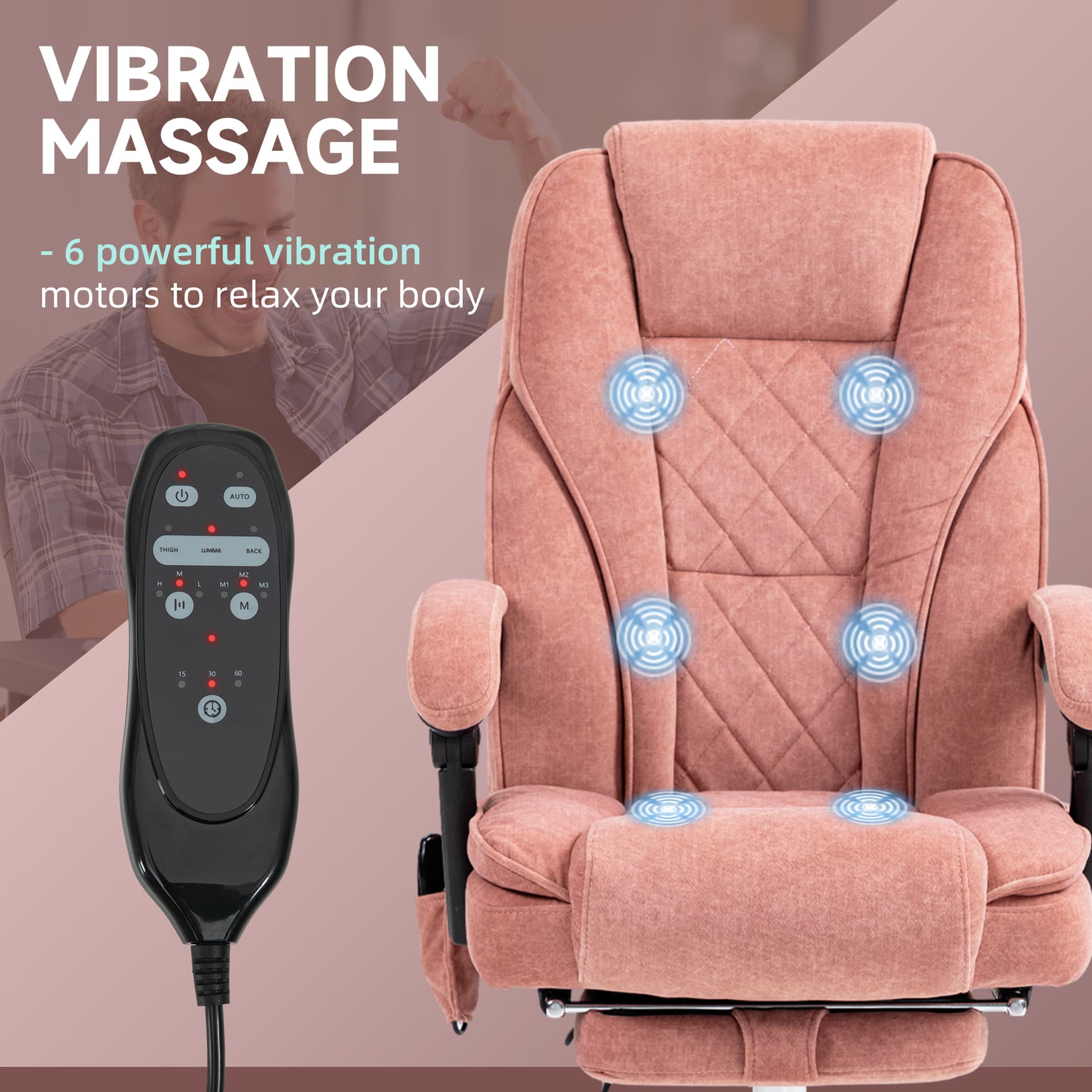Massage Office Chair, Reclining Computer Chair with Adjustable Height and Footrest, Pink - Massage Chairs - Office Furniture