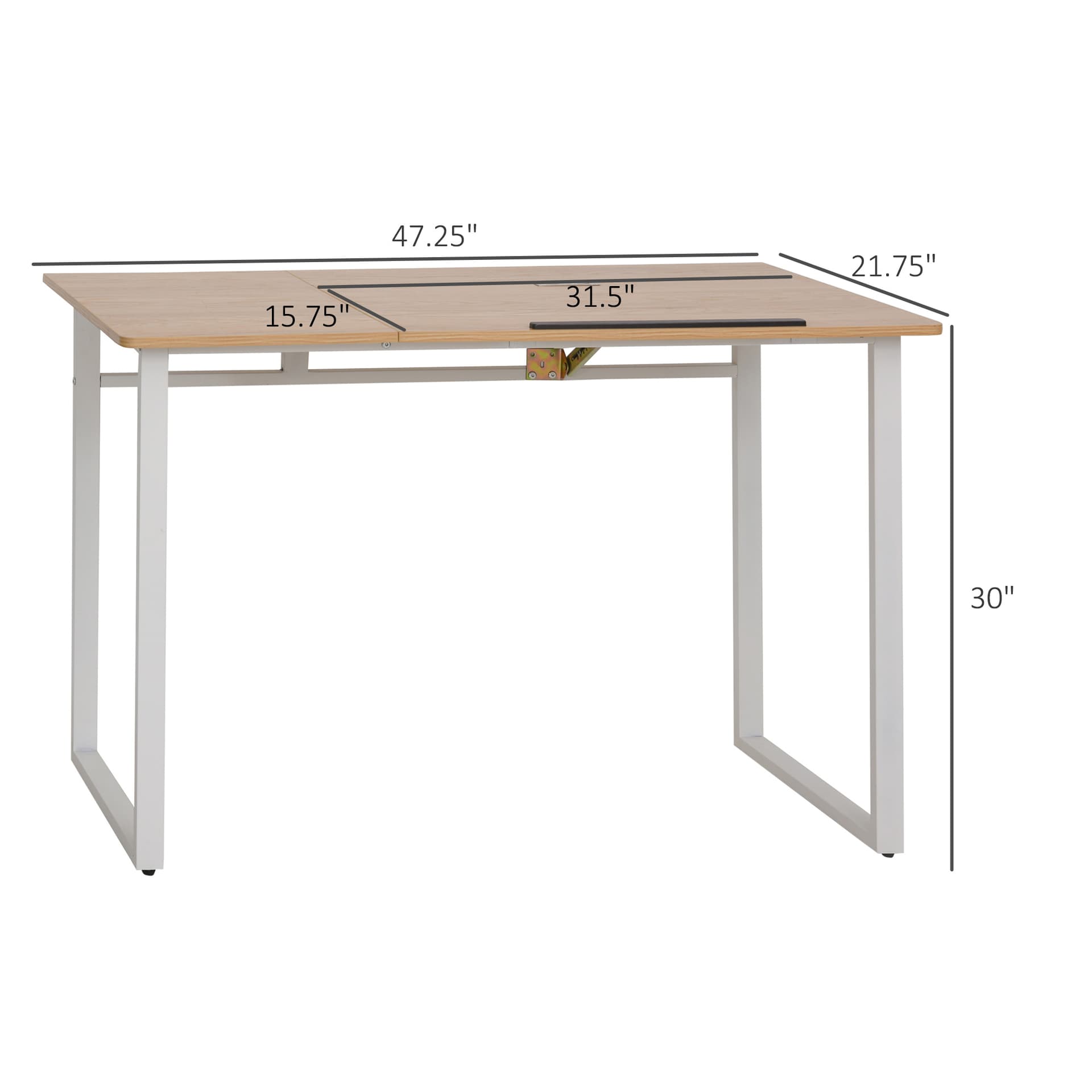 HOMCOM Computer Desk Writing Table with Small Angle Adjustable Tabletop for Drawing Home Office Workstation, Oak - Desks - Office Furniture