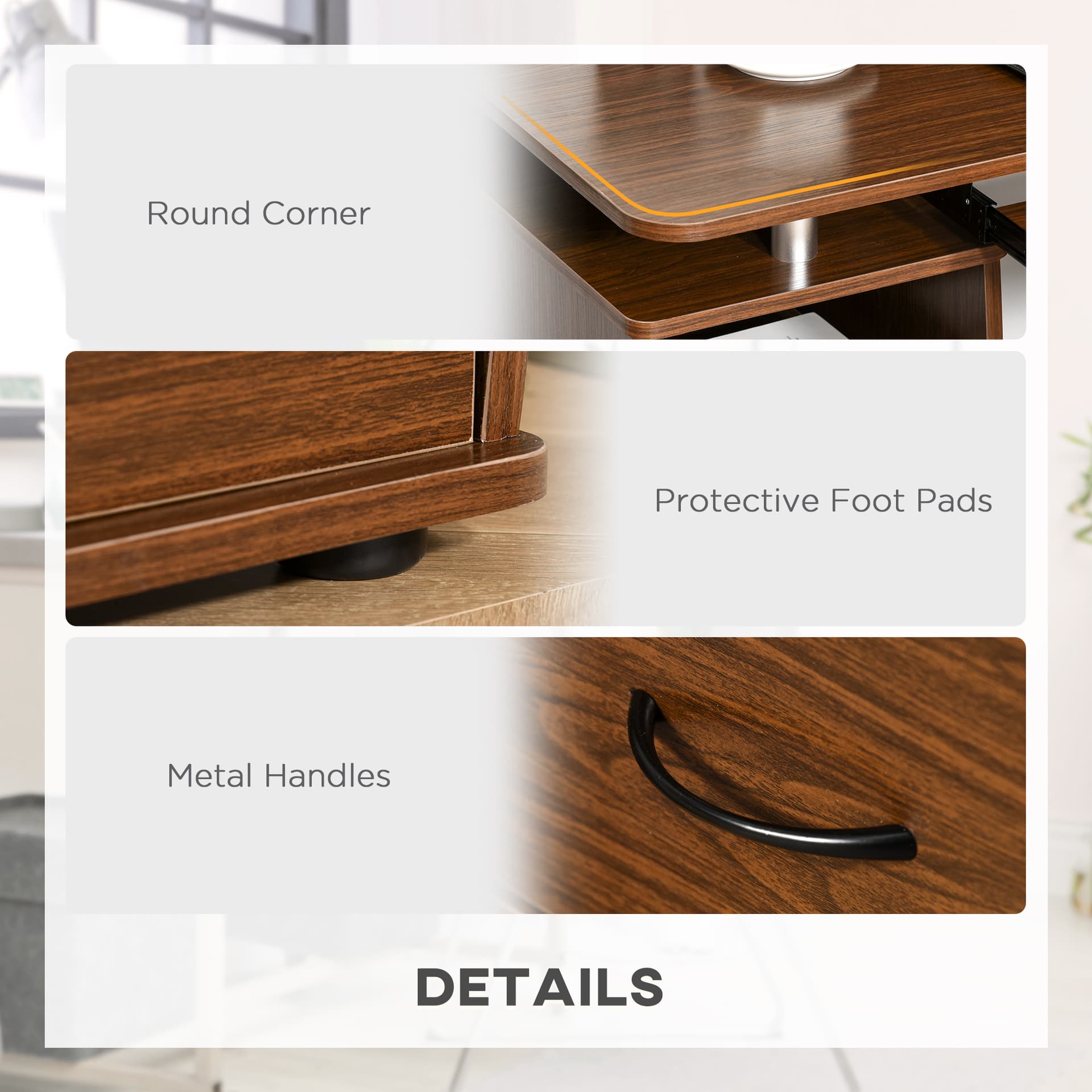 HOMCOM Computer Desk with Keyboard Tray, CPU Stand, Writing Desk with Drawers, Workstation for Home Office, Walnut Brown - Desks - Office Furniture