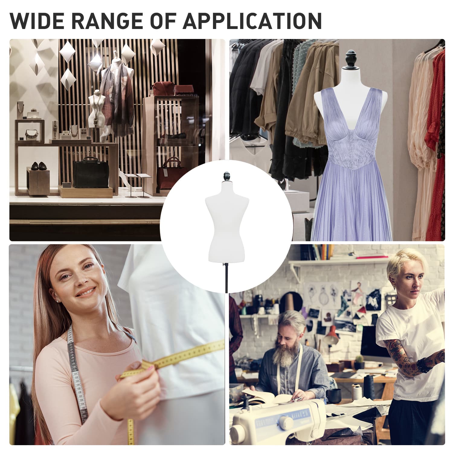 HOMCOM Female Mannequin Dress Form Torso Dressmaker Stand Display White - Office Products - Office Furniture