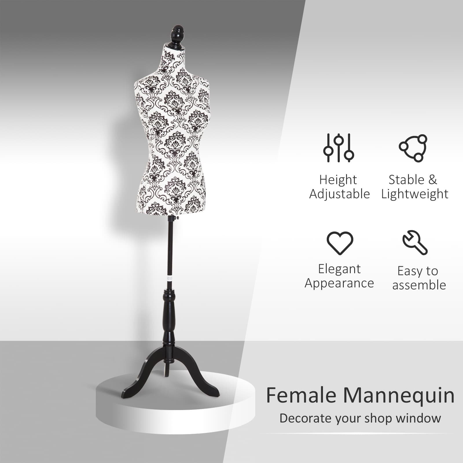 HOMCOM Adjustable Female Dress Form Fashion Mannequin Torso Clothes Display Dressmaker Stand with Base - Office Products - Office Furniture