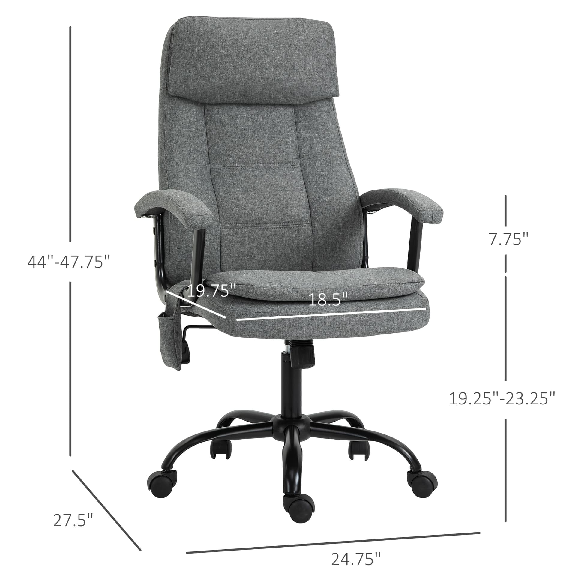 Vinsetto Office Chair 2-Point Massage Executive Ergonomic USB Power Adjustable Height 360° Swivel Grey - Office Chairs - Office Furniture