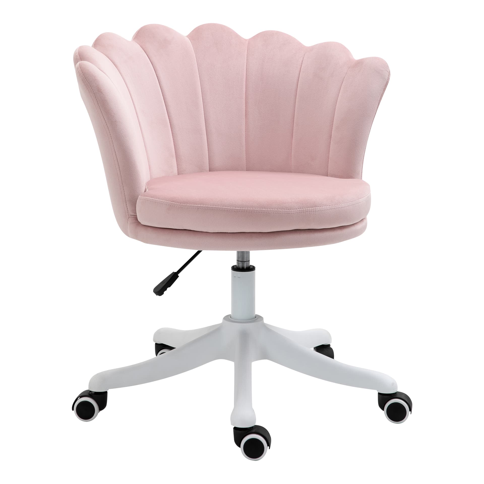 HOMCOM Mid Back Office Chair Velvet Fabric Swivel Scallop Shape Computer Chair for Study, Pink - Office Chairs - Office Furniture