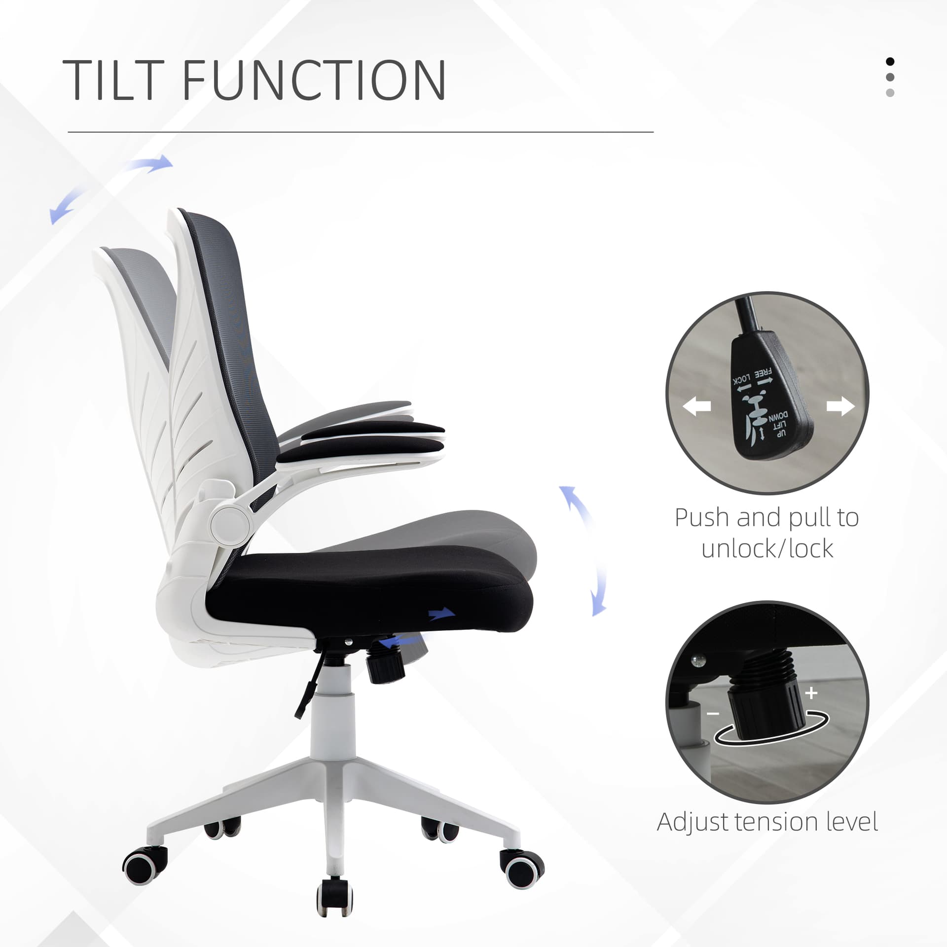 Vinsetto Mesh Office Chair Swivel Task Desk Chair with Lumbar Back Support, Flip-Up Arm, Adjustable Height, Grey Black - Desks - Office Furniture