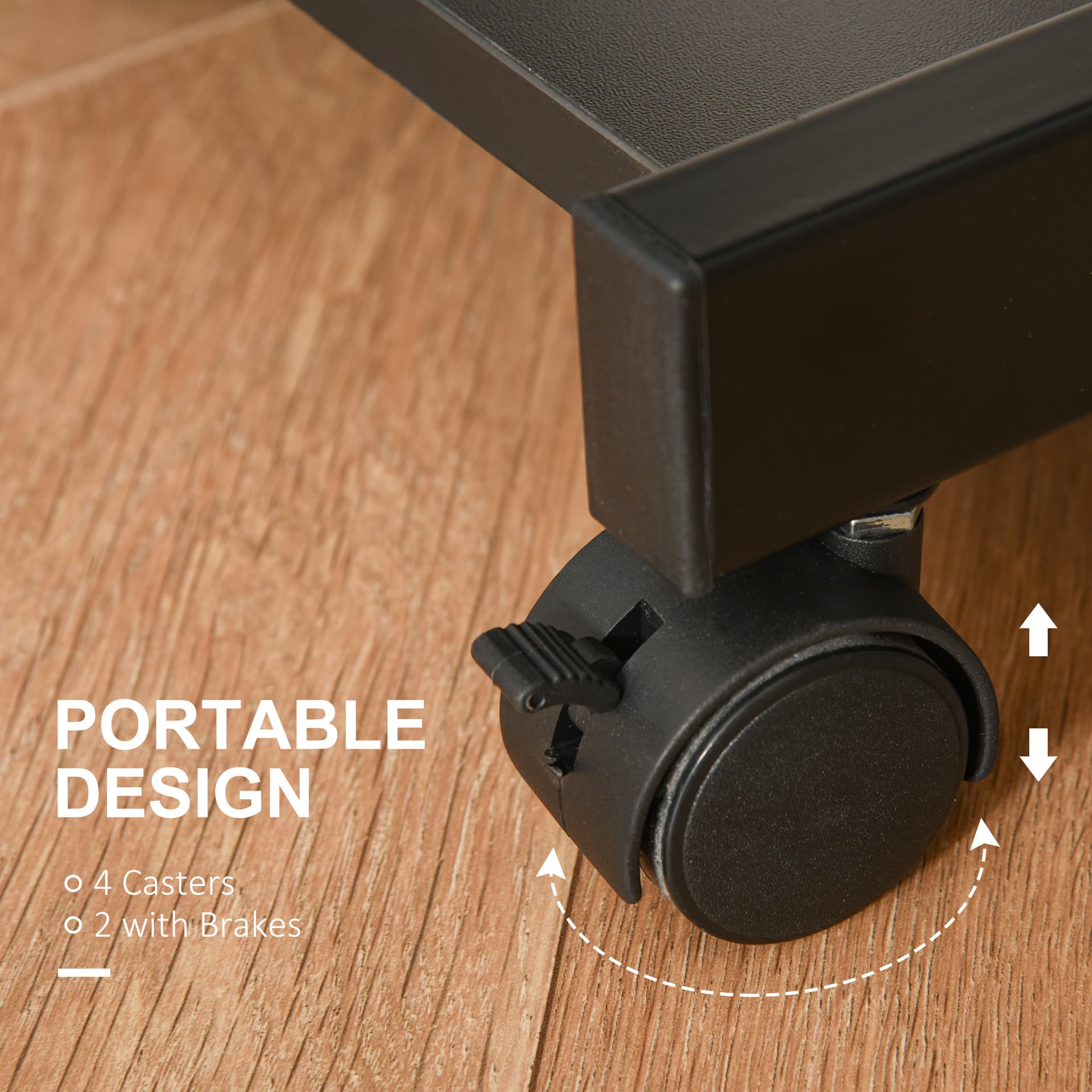 HOMCOM Movable Computer Desk with 4 Moving Wheels Sliding Keyboard Tray Home Office Workstation Black - Office Products - Office Furniture