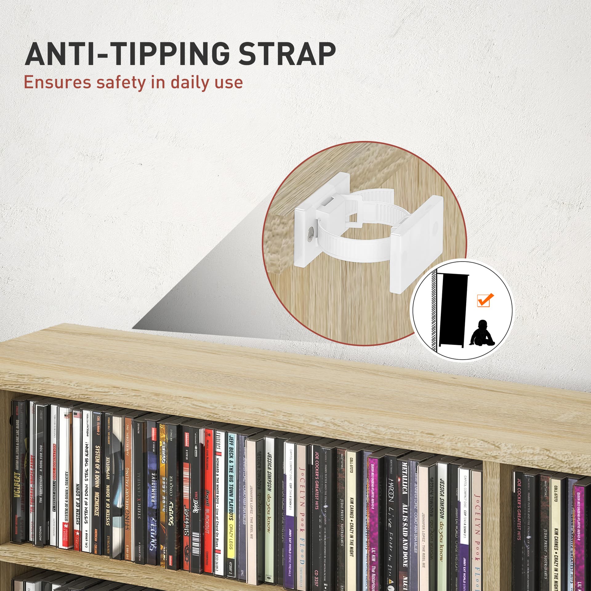 8-Tier DVD Shelf with 12 Adjustable Shelves, Double CD Shelf, Holds 720 CDs, 396 DVDs or 396 Blu-rays, Natural Wood - Office Supplies - Office Furniture