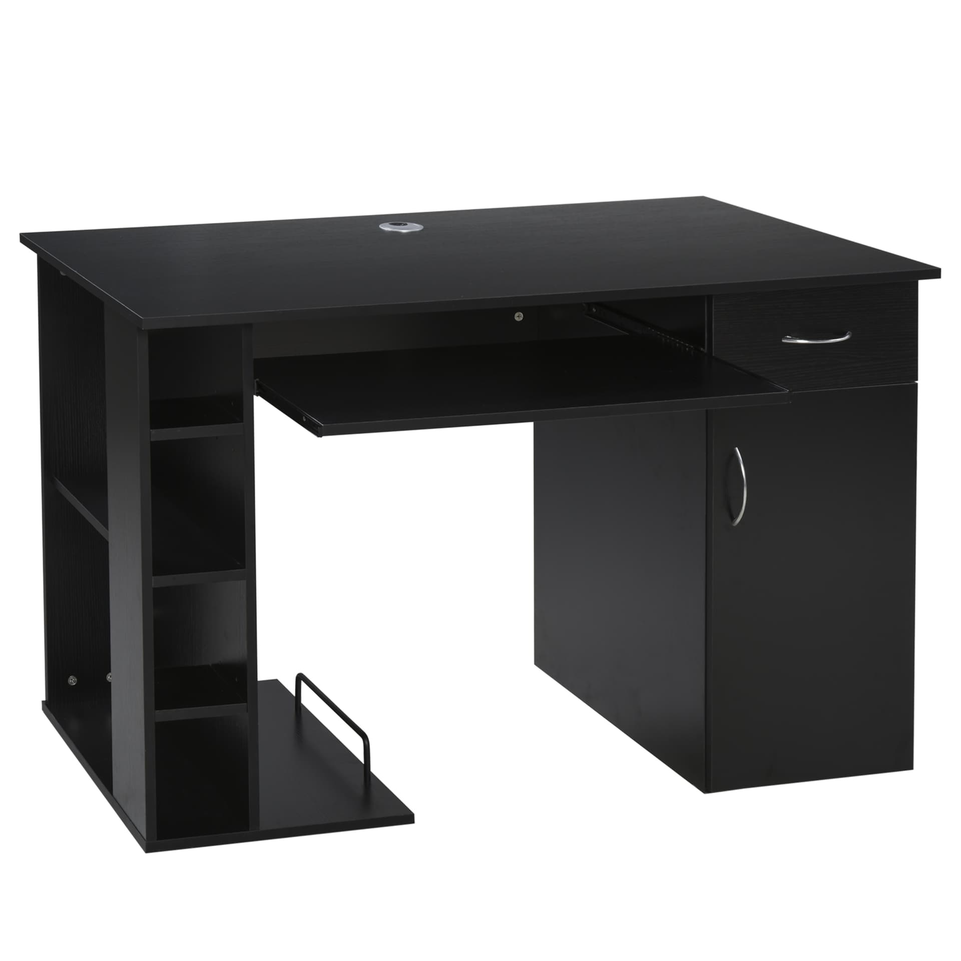 HOMCOM 47.25" Computer Desk with Keyboard Tray, CPU Stand, Writing Desk with Drawer and Storage Shelves, Black - Desks - Office Furniture