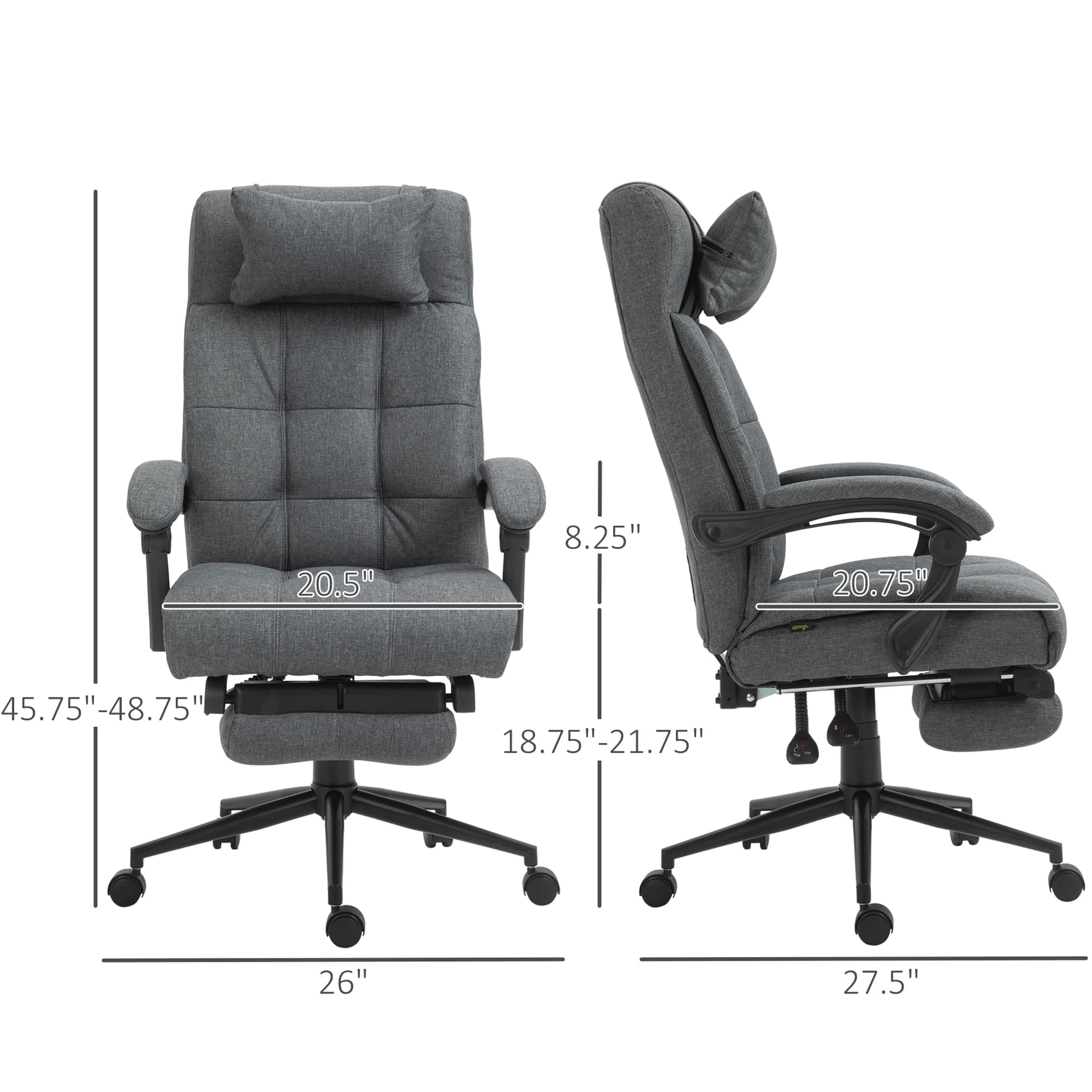 Vinsetto Office Chair Fabric High Back Swivel Task Chair with Footrest, Headrest and Padded Armrest, Deep Grey - Office Chairs - Office Furniture