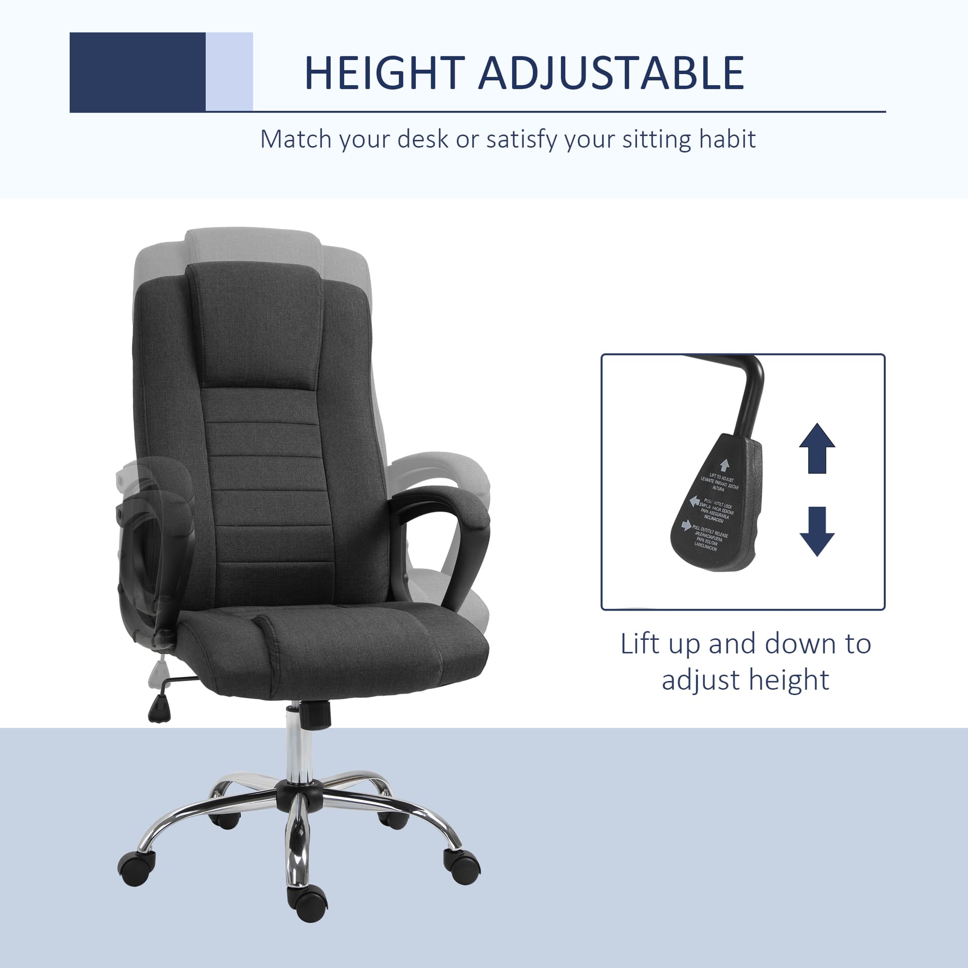 High Back Office Chair, Height Adjustable Computer Desk Chair with Swivel Wheels and Tilt Function, Charcoal Grey - Executive & Manager Chairs - Office Furniture