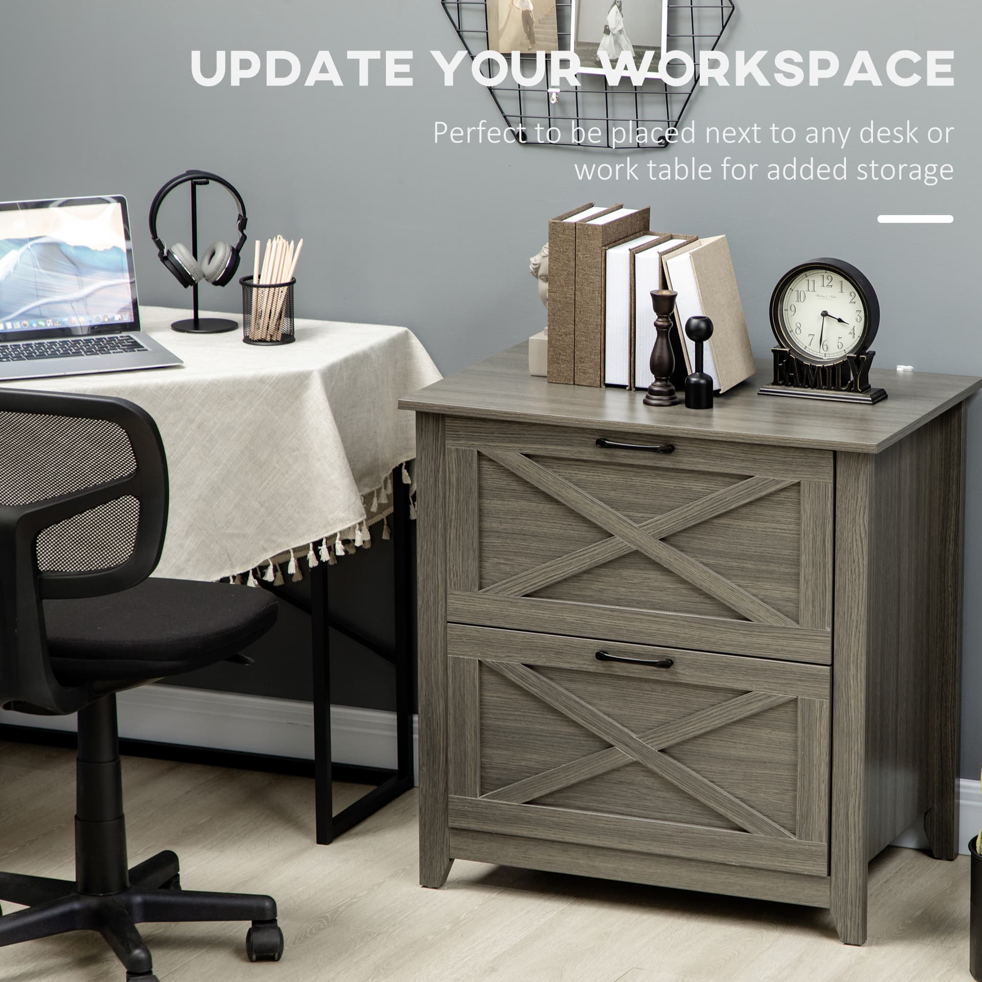 Vinsetto Vertical File Cabinet with Hanging Bars for A4 Size for Home Office, 29.9"x 19.7"x 30.3", Grey - Office Products - Office Furniture