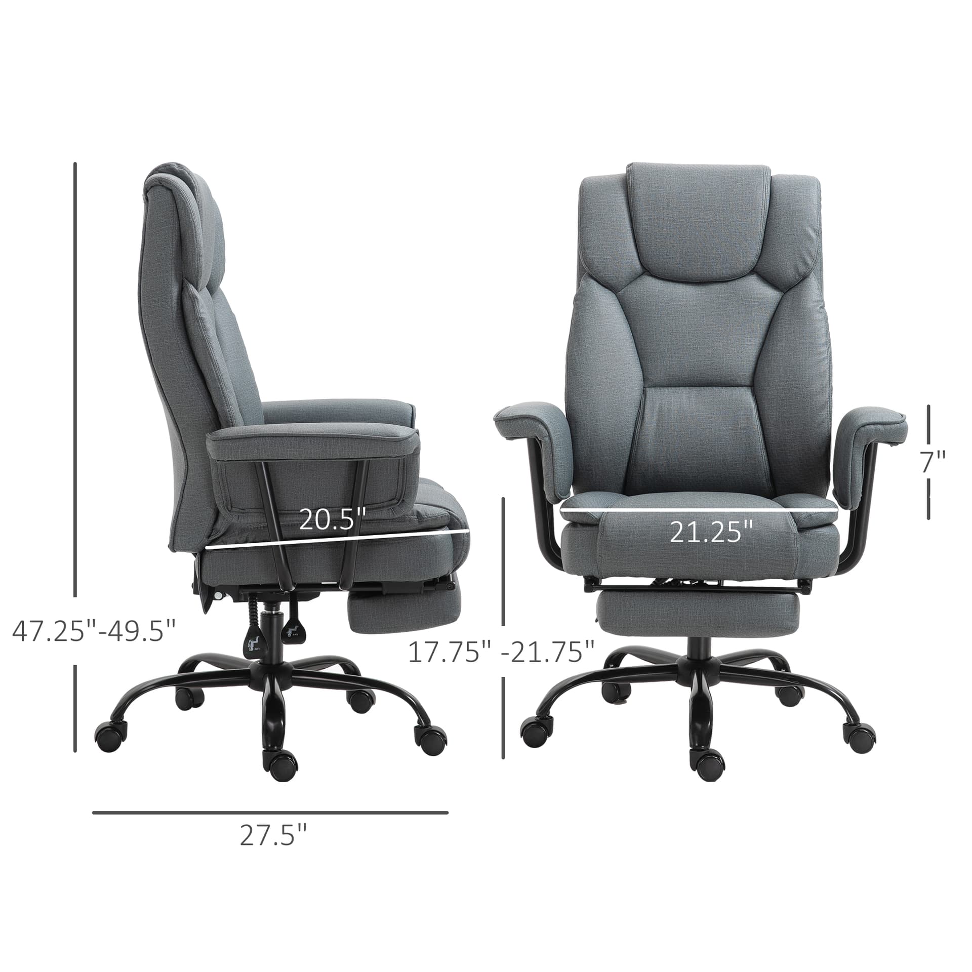 Vinsetto Swivel Reclining Office Chair with Ergonomic with Footrest, Grey - Office Chairs - Office Furniture
