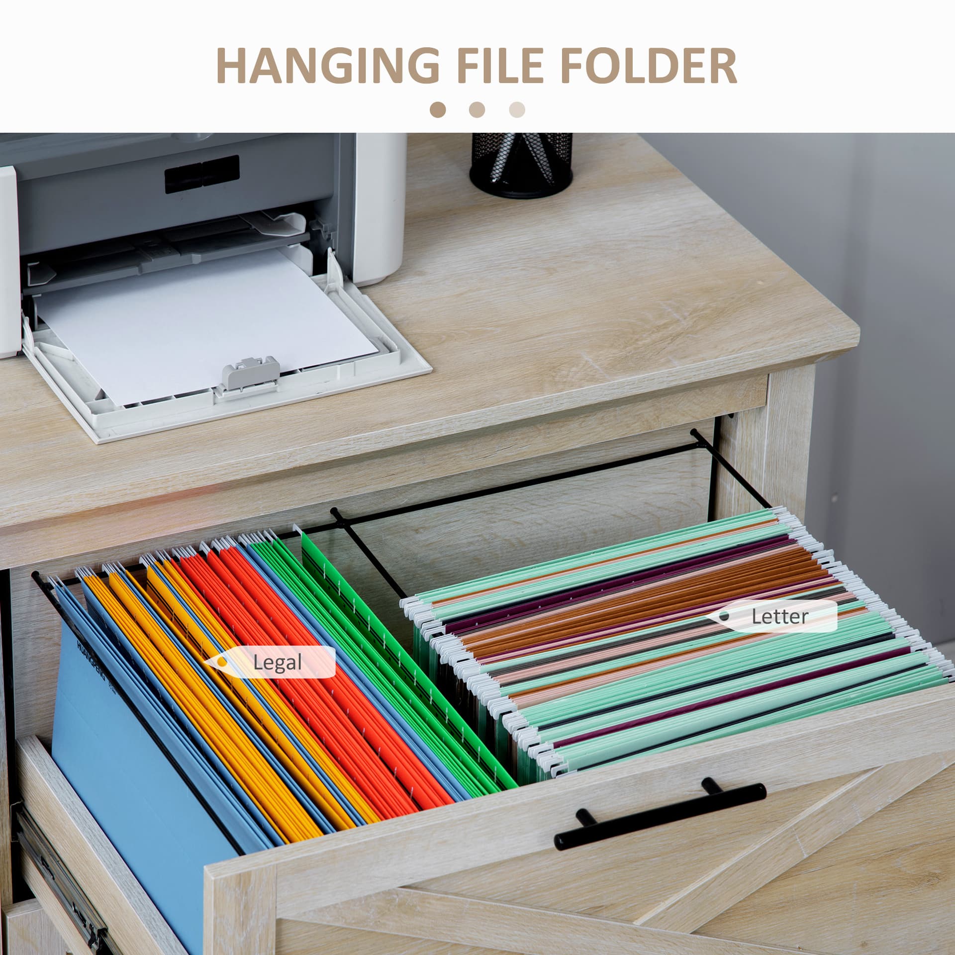 HOMCOM Retro Filing Cabinet with 2 Drawers, File Cabinet with Hanging Bars for Letter and Legal Size Document, Oak - Office Products - Office Furniture