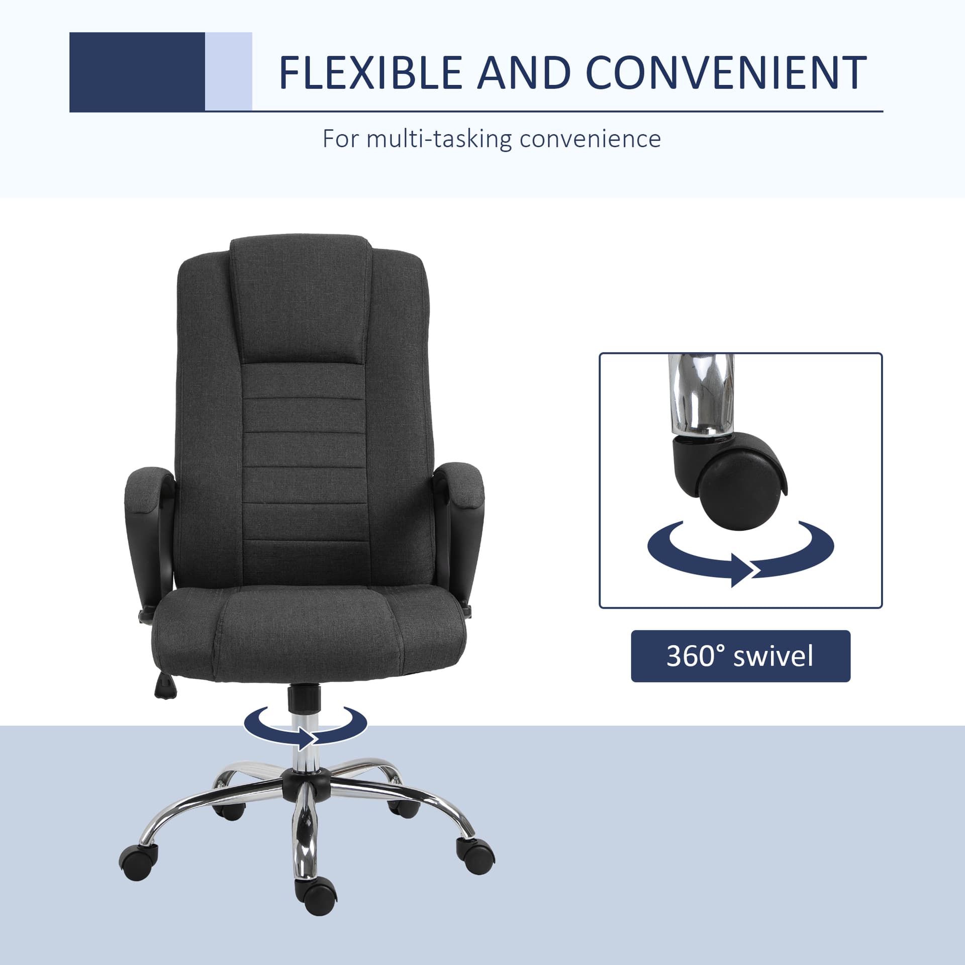 High Back Office Chair, Height Adjustable Computer Desk Chair with Swivel Wheels and Tilt Function, Charcoal Grey - Executive & Manager Chairs - Office Furniture