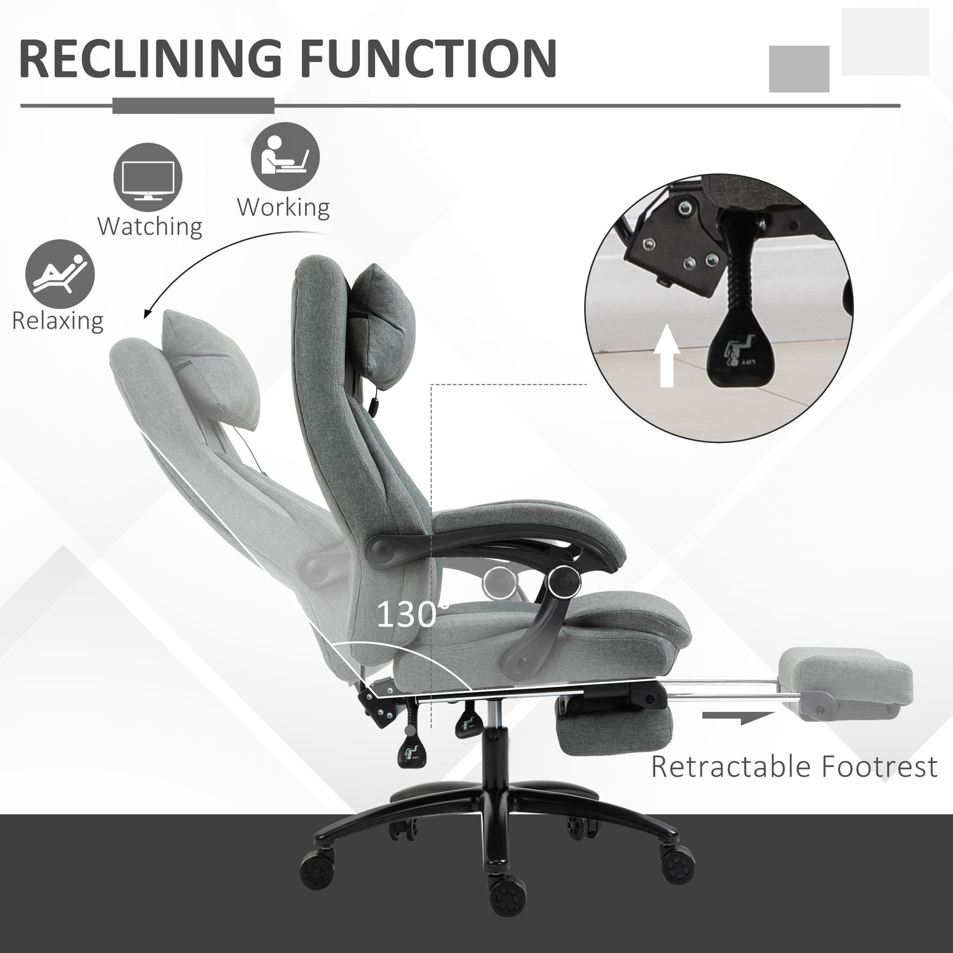 Vinsetto High-Back Massage Office Chair, Swivel Reclining Chair with 2-Point Vibration Removable Headrest, USB Power and Adjustable Height, Grey - Office Products - Office Furniture