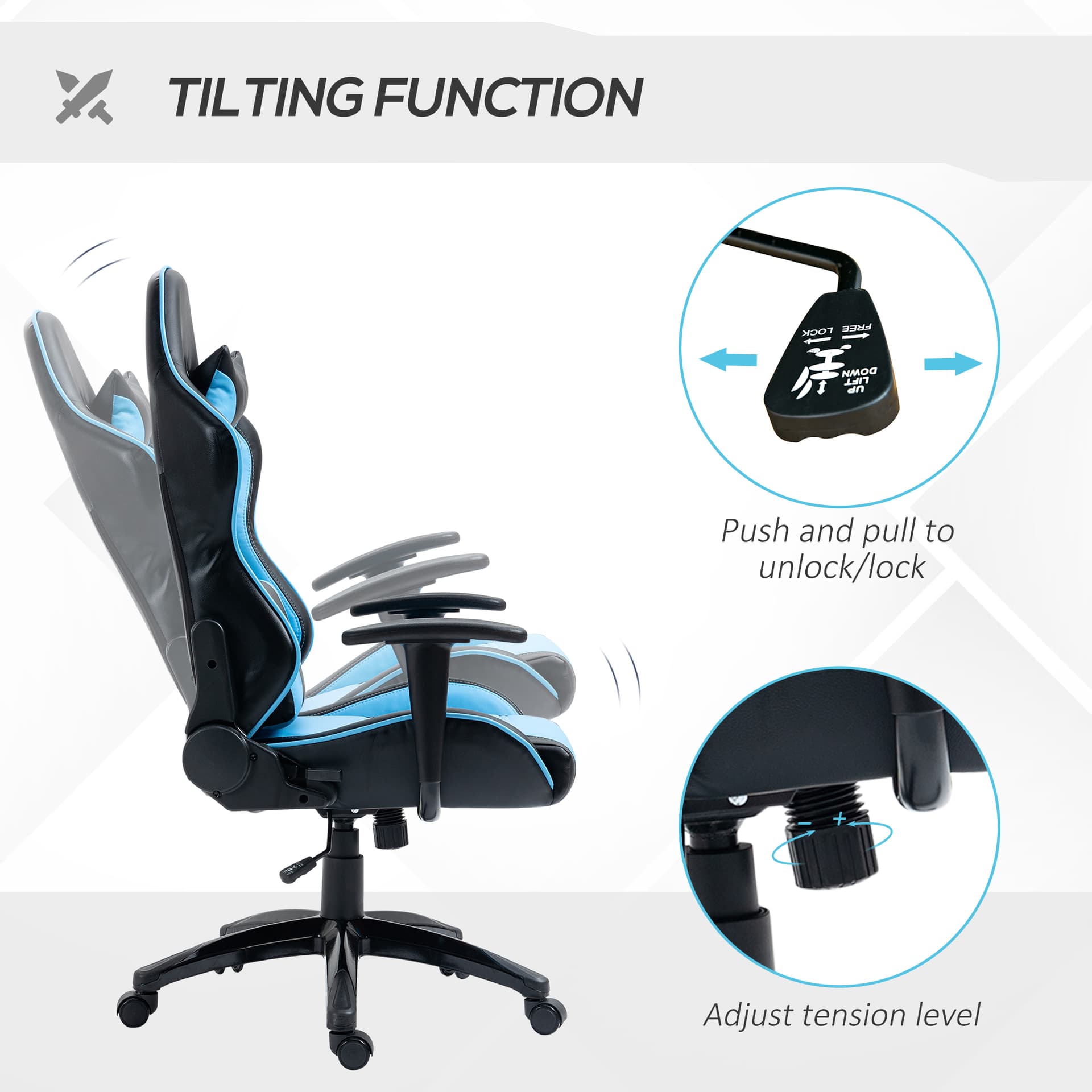 Vinsetto Ergonomic Gaming Chair High Back Racing Computer Chair 25.5’’W x 21.25’’D x 47.5’’-51.25’’H - Office Chairs - Office Furniture