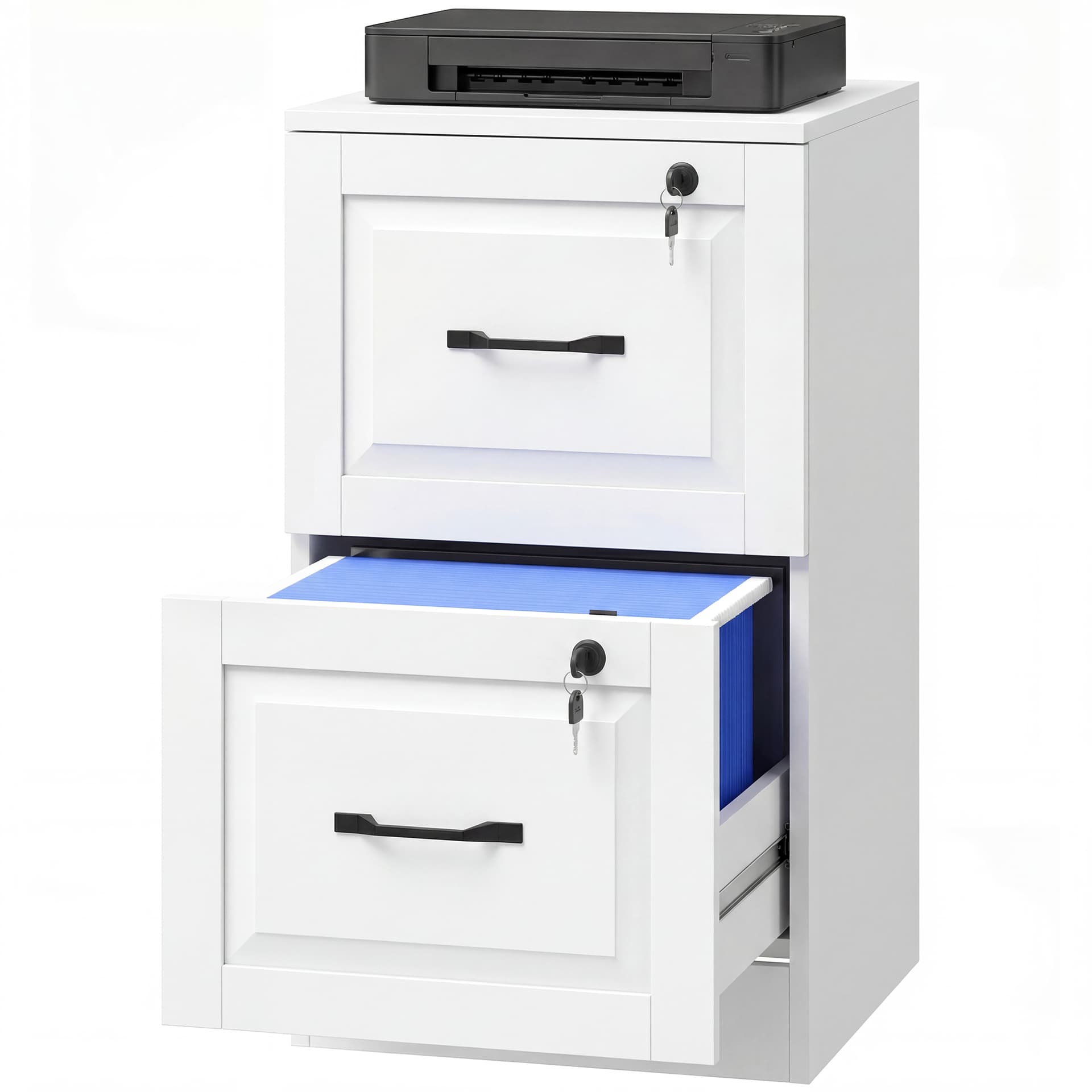 2 Drawer File Cabinet with Lock, Vertical Filing Cabinet with Adjustable Hanging Bars for A4 and Letter Size, White - Office Cabinets & Cupboards - Office Furniture