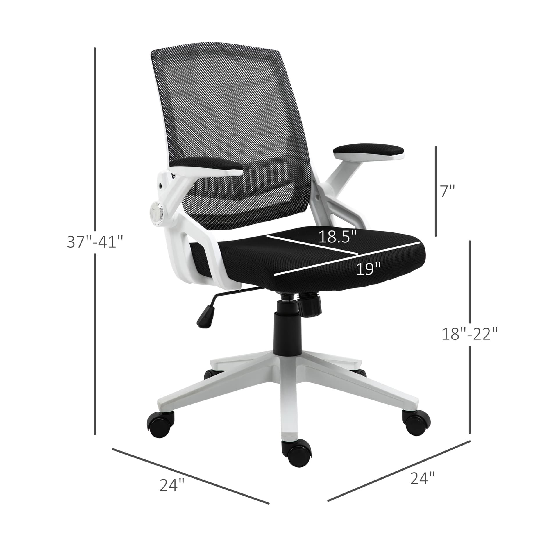 Vinsetto Mesh Office Chair Swivel Task Desk Office Chair with Lumbar Back Support, Adjustable Height, Flip-Up Arm, Black - Desks - Office Furniture