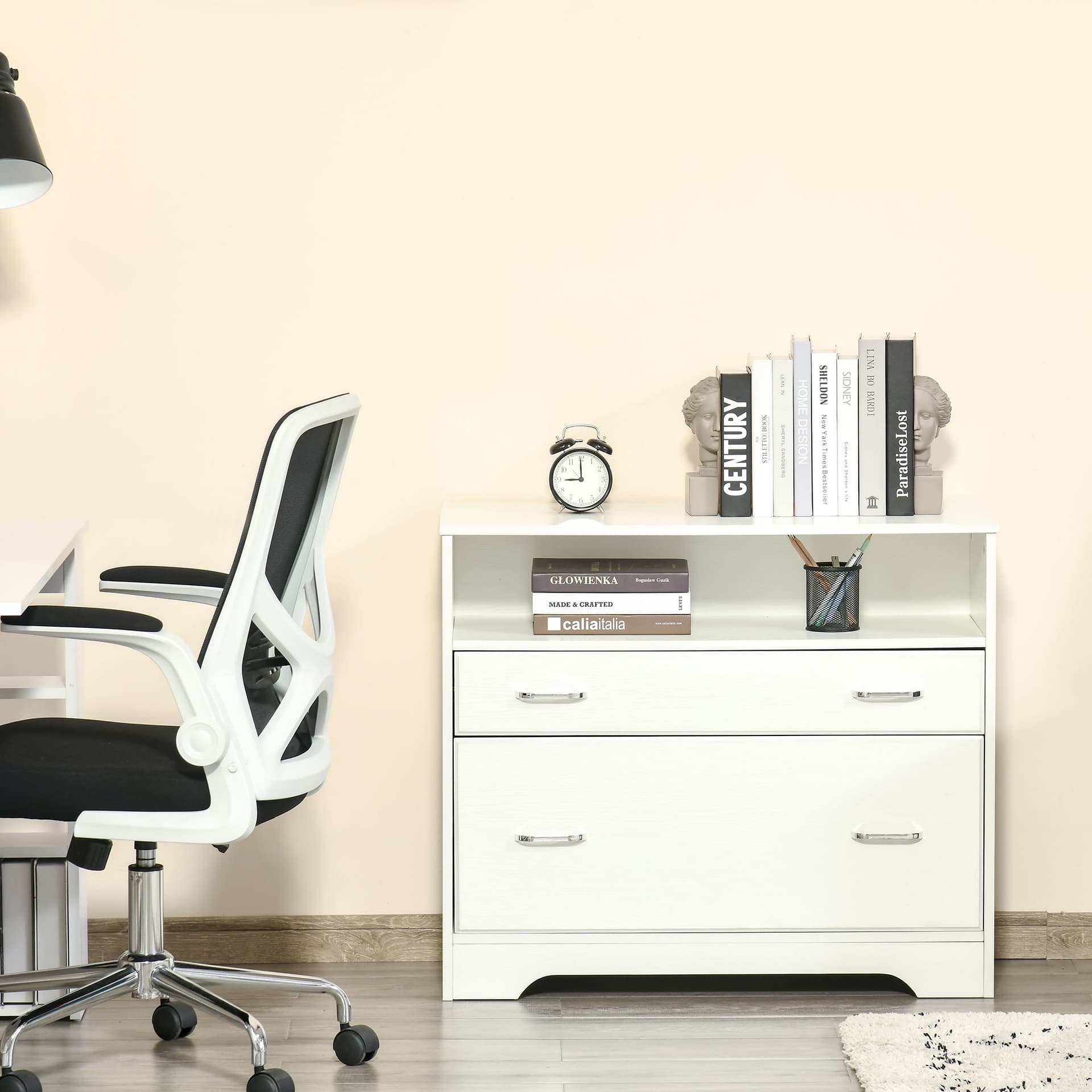 Vinsetto Lateral File Cabinet with Shelf, Drawer for Letter Sized, Filing Folder Storage Organizer, White - Office Products - Office Furniture