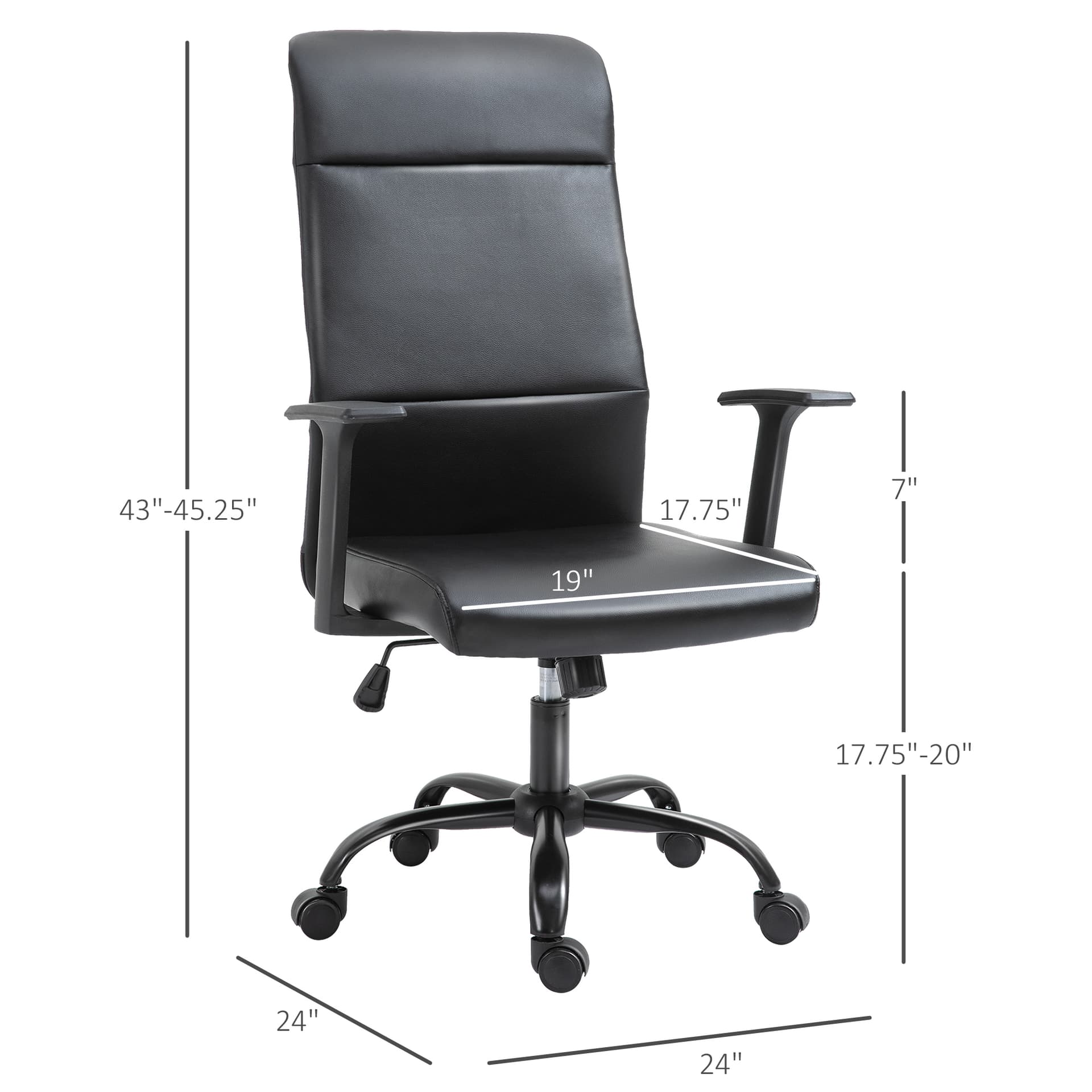 Vinsetto Office Chair High Back Height Adjustable Rolling Swivel Chair with Rocking Function Faux Leather Computer Desk , Black - Desks - Office Furniture
