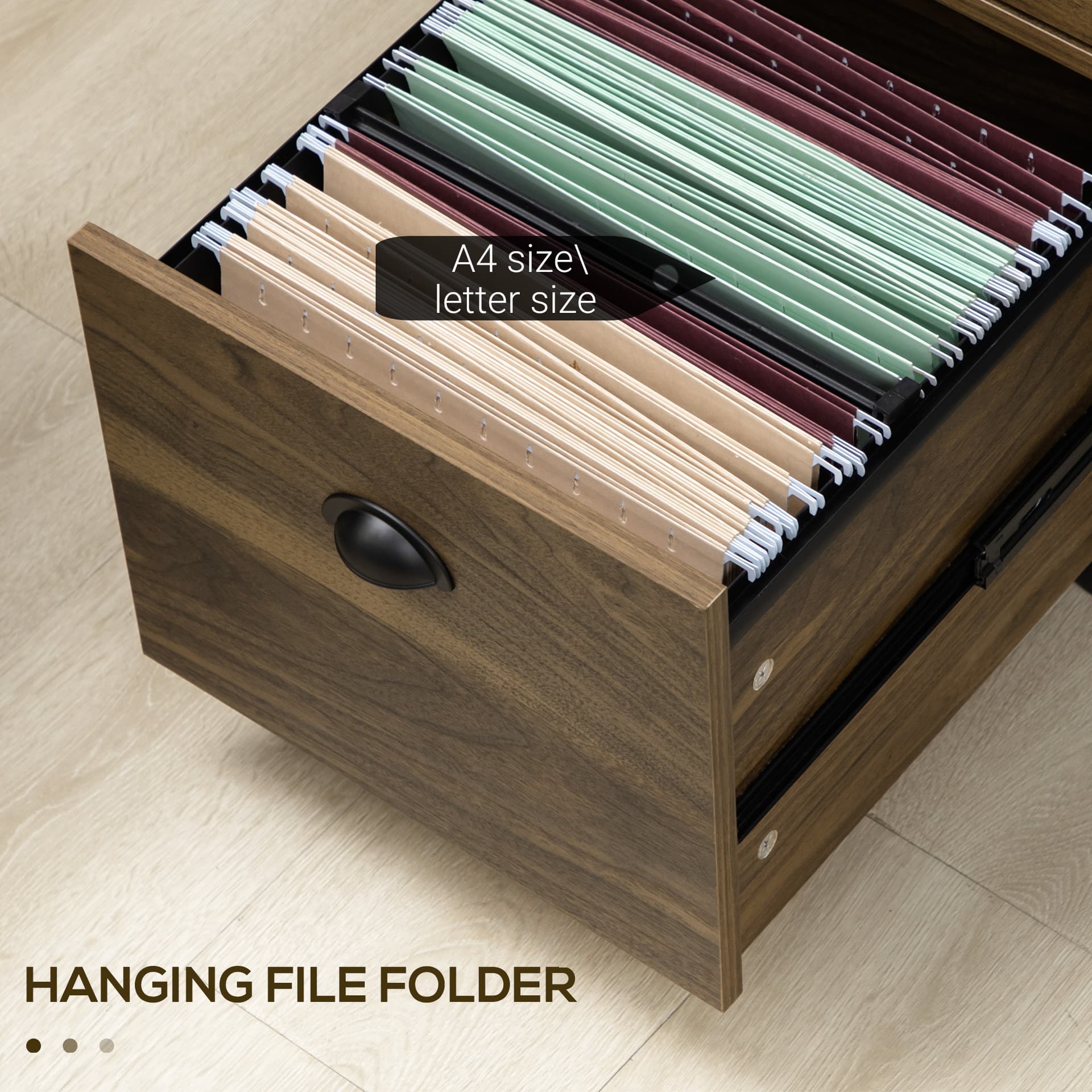 HOMCOM Veritcal File Cabinet with Hanging Bars for Letter and A4 Size for Home Office, 15.6"x20.1"x22.3", Brown - Office Products - Office Furniture