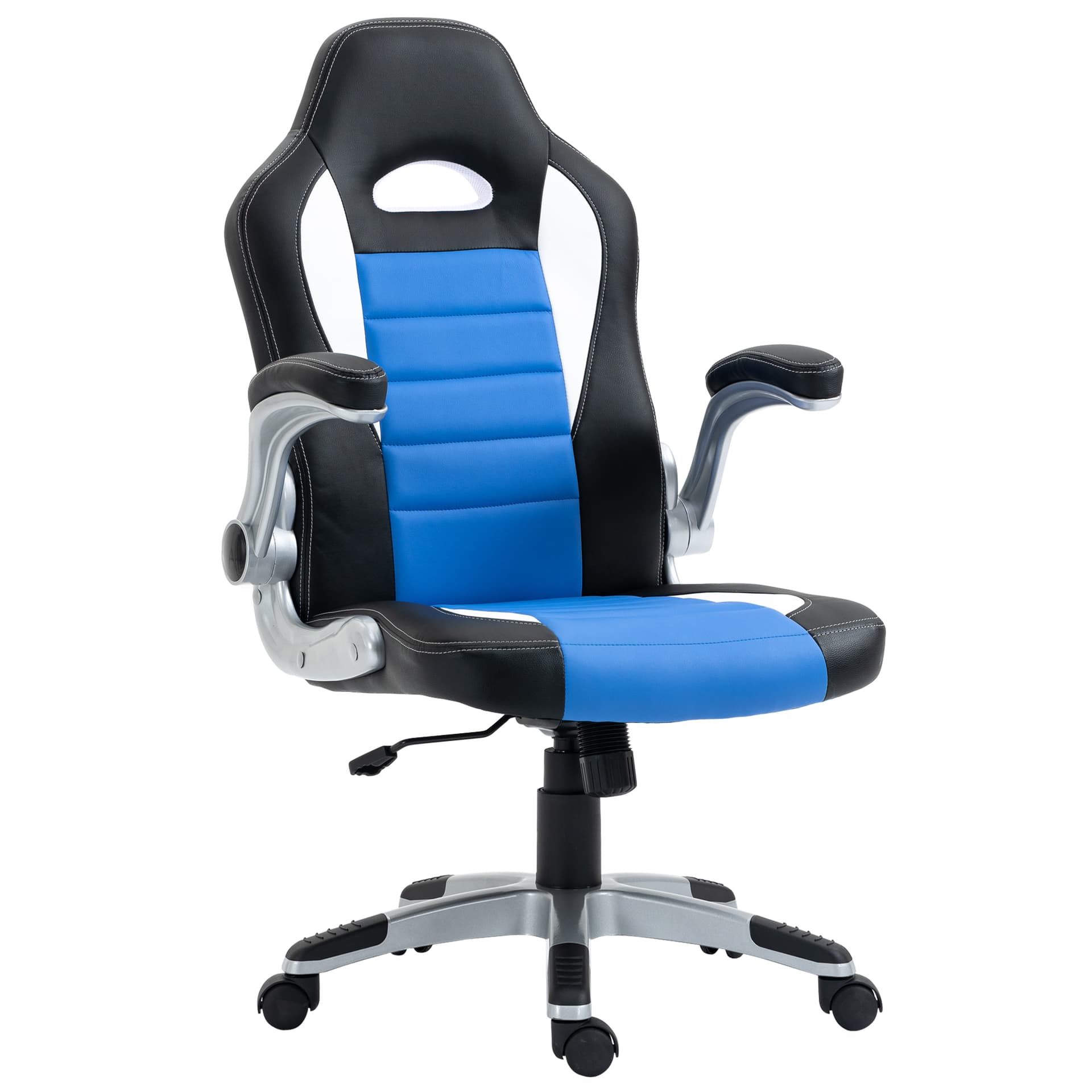 HOMCOM Racing Car Office Chair Swivel Excutive Computer Gaming Chair with Adjustable Armrest (Blue) - Office Chairs - Office Furniture