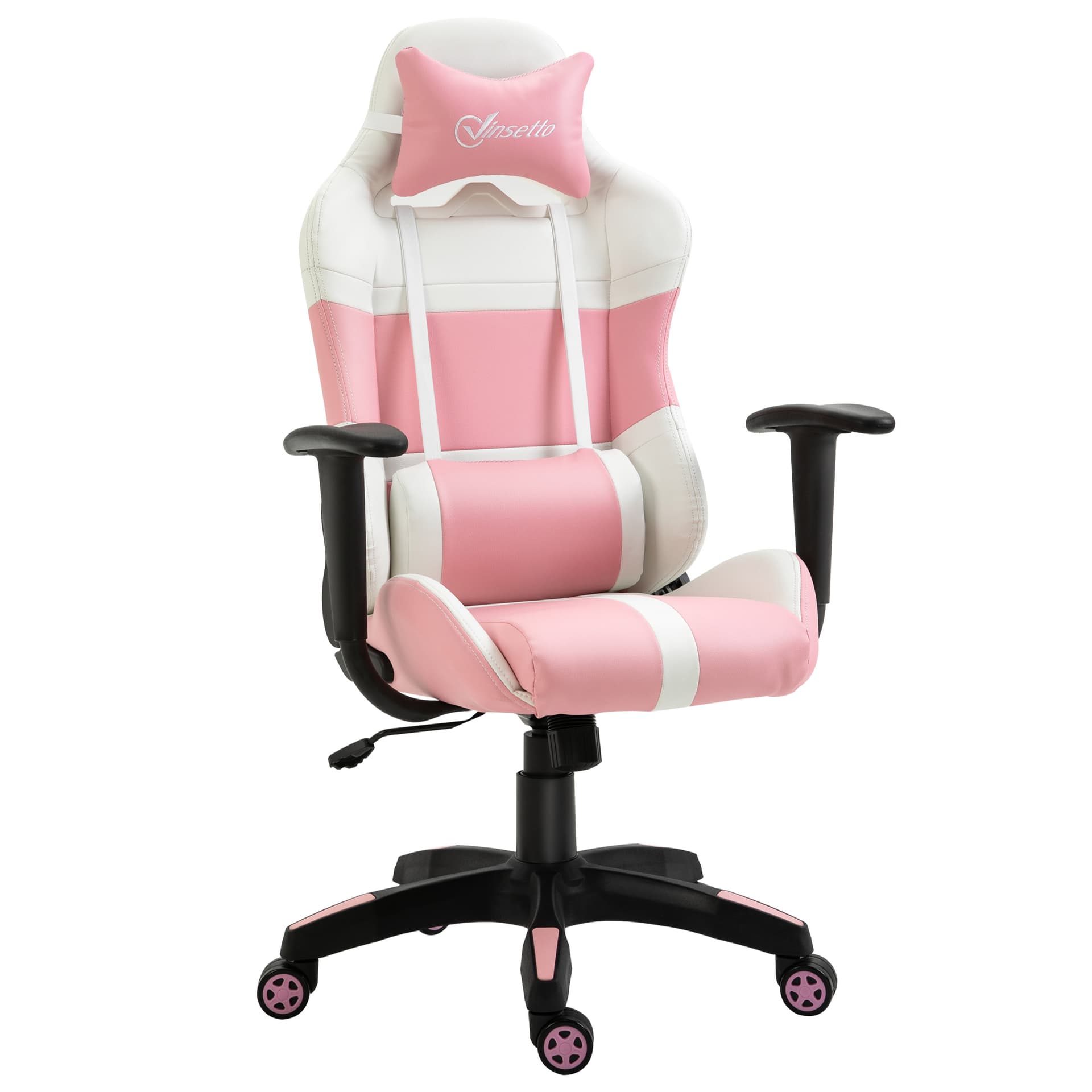 Vinsetto Office Chair with Wheels  Removable Pillow Gaming Chair  Pink and White - Office Chairs - Office Furniture