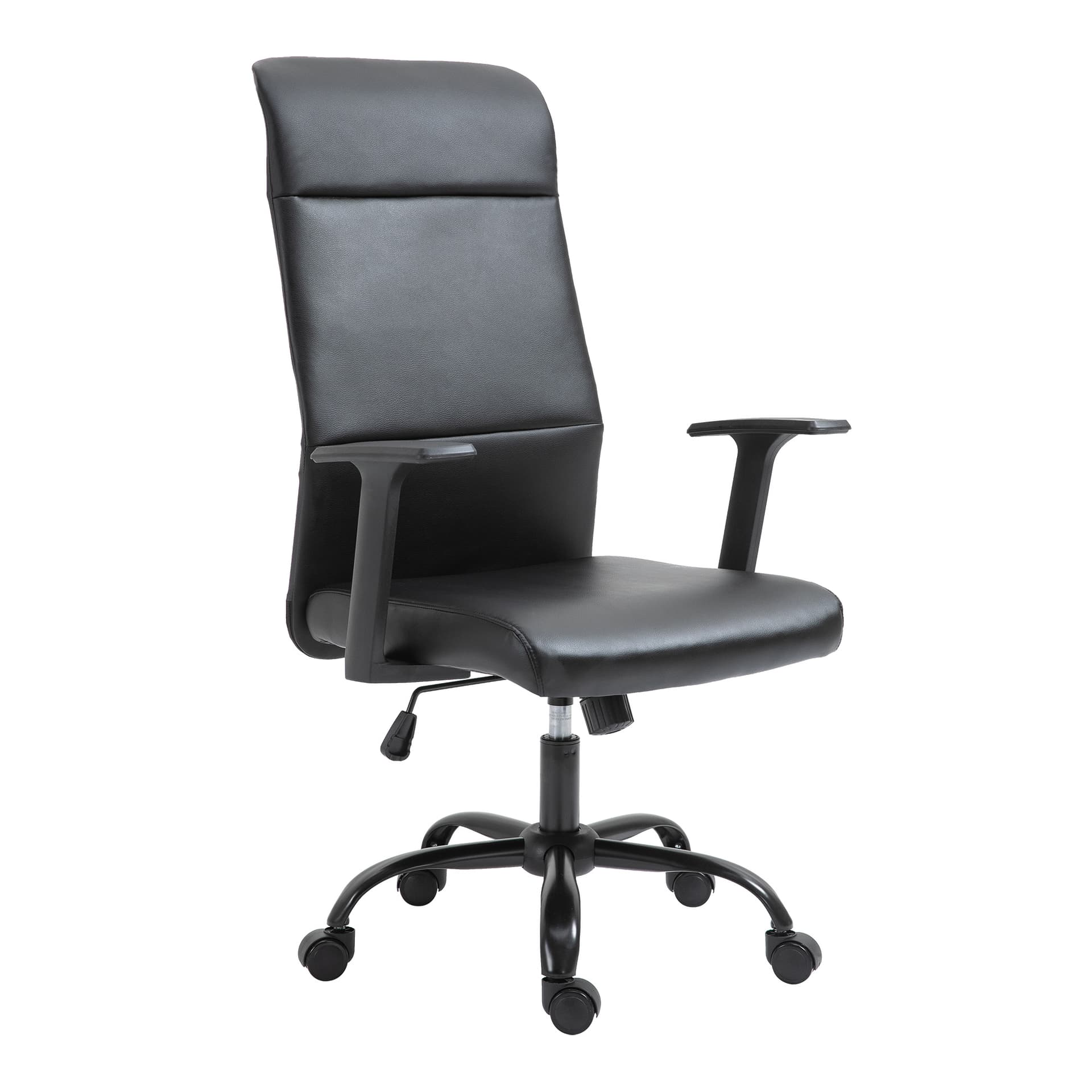 Vinsetto Office Chair High Back Height Adjustable Rolling Swivel Chair with Rocking Function Faux Leather Computer Desk , Black - Desks - Office Furniture